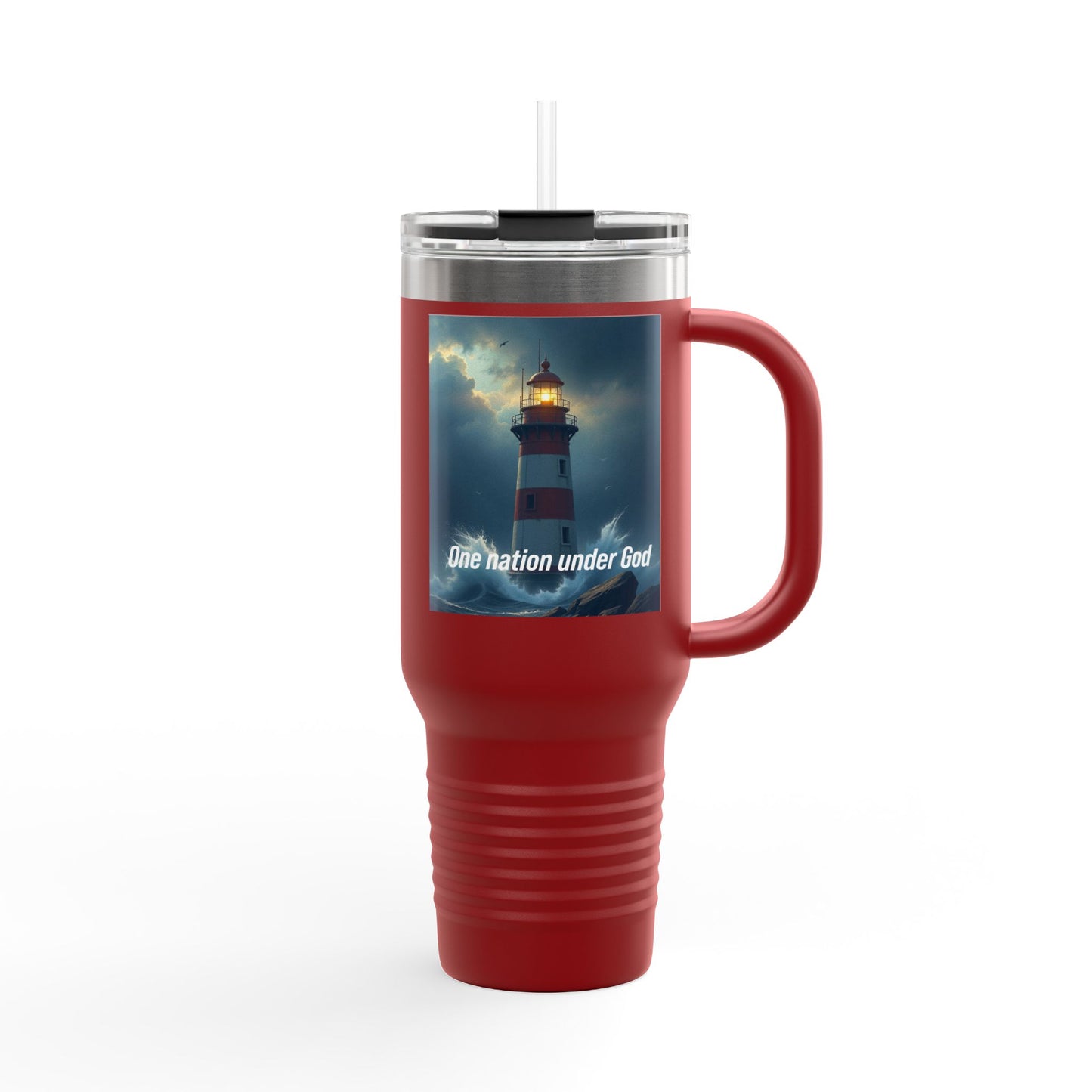 Travel Mug — Lighthouse "One Nation Under God" Insulated 40oz Tumbler
