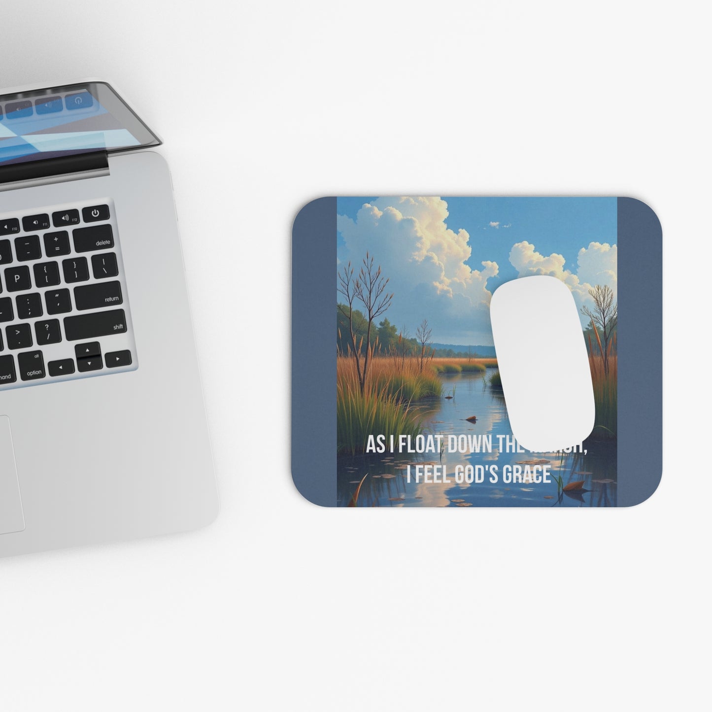 Inspirational Marsh Mouse Pad — "As I Float Down the Marsh, I Feel God's Grace"