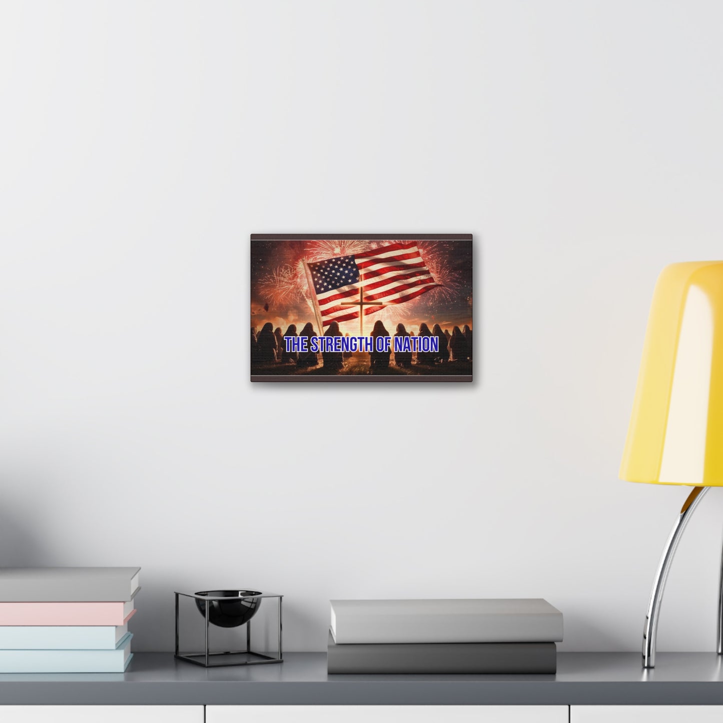 Patriotic Canvas Wall Art – “The Strength of Nation” American Flag with Fireworks