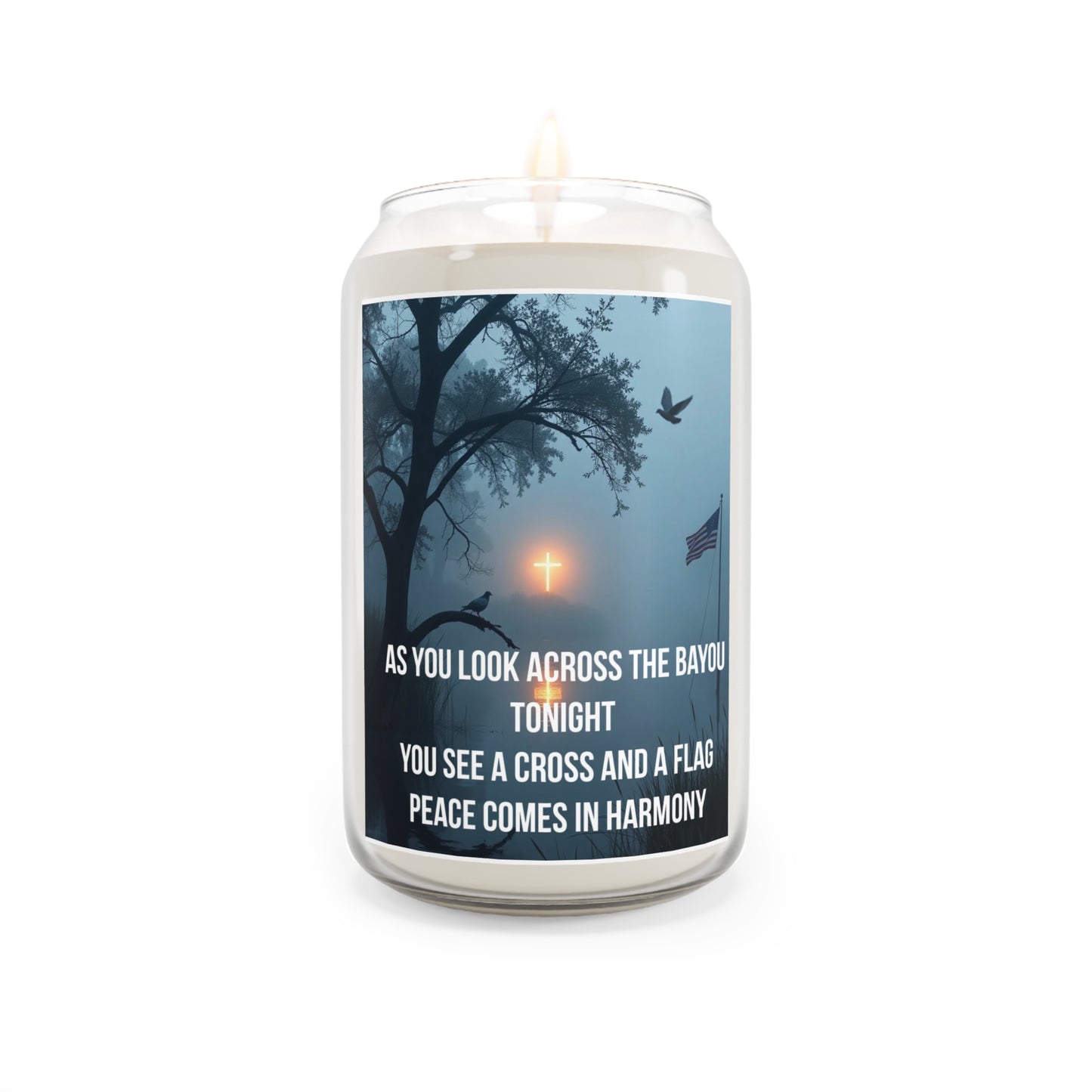 Bayou Cross & Flag Scented Soy Candle — 13.75oz (Peace Comes in Harmony)