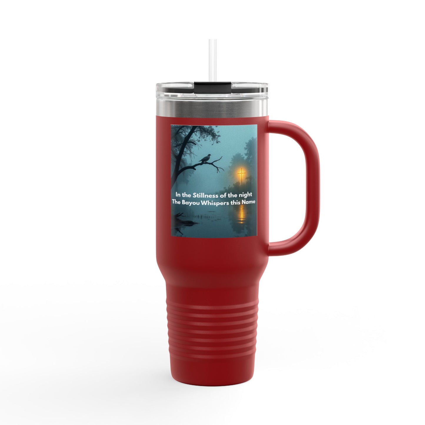 40oz Insulated Travel Mug — Moody Forest Nightscape with Quote