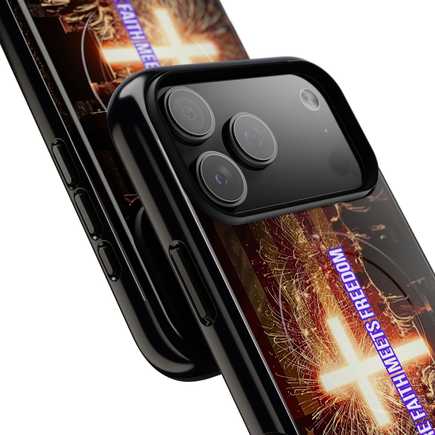 Christian Cross Phone Case - "Where Faith Meets Freedom" Tough Magnetic Case