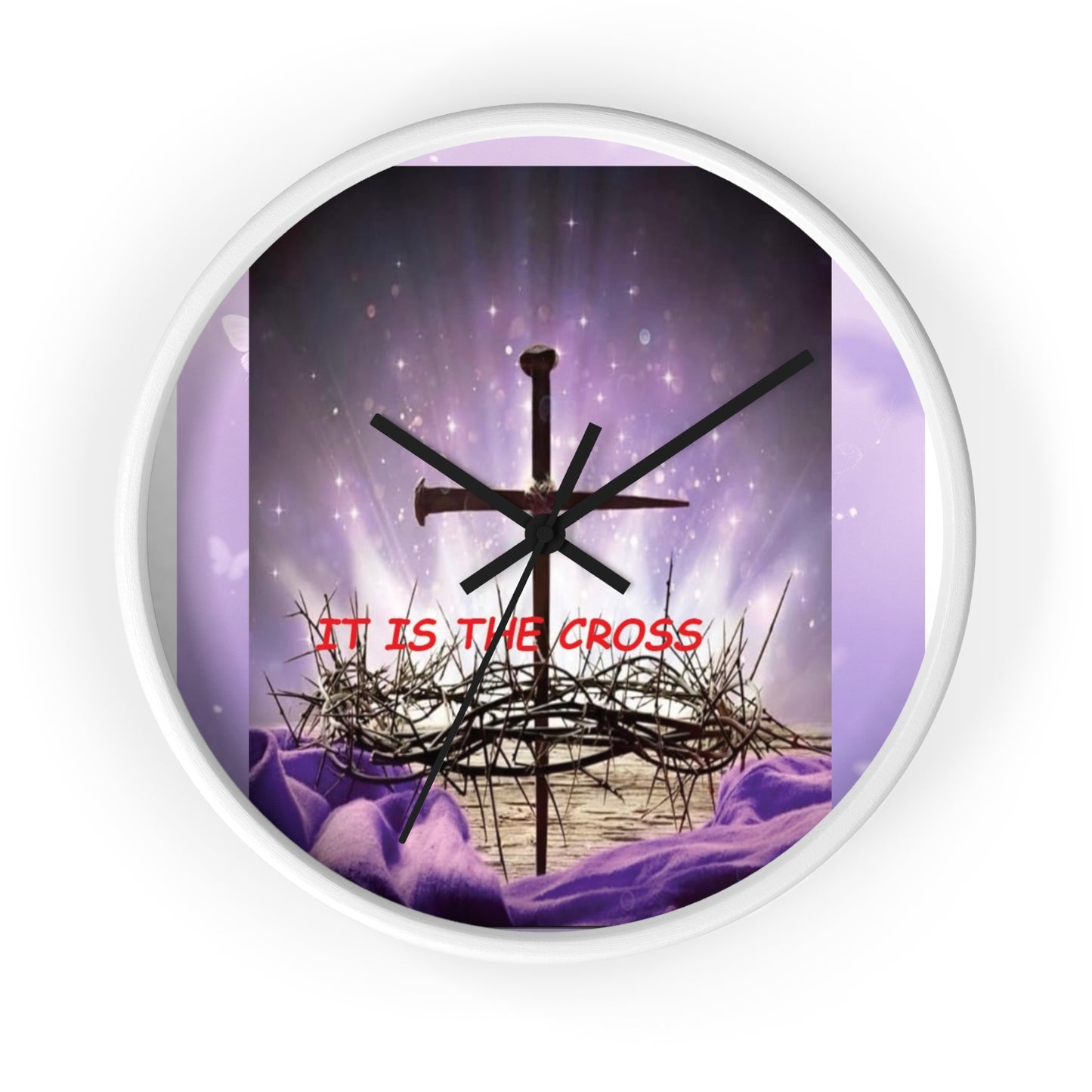 Christian Wall Clock — 'It Is The Cross' Inspirational Cross & Crown of Thorns Design