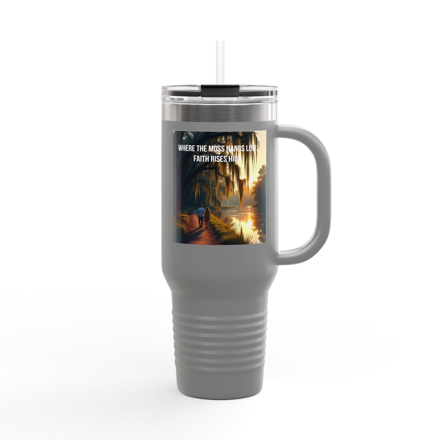 40oz Insulated Travel Mug — Tropical Sunset Faith Design