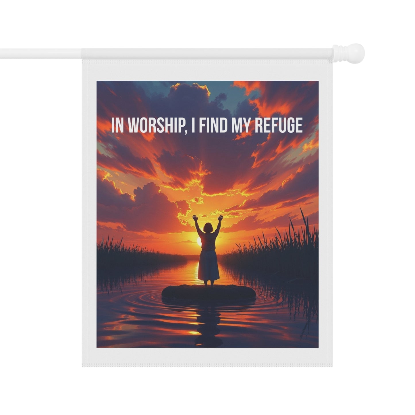 Garden Banner – "In Worship, I Find My Refuge" Sunset Prayer Yard Flag