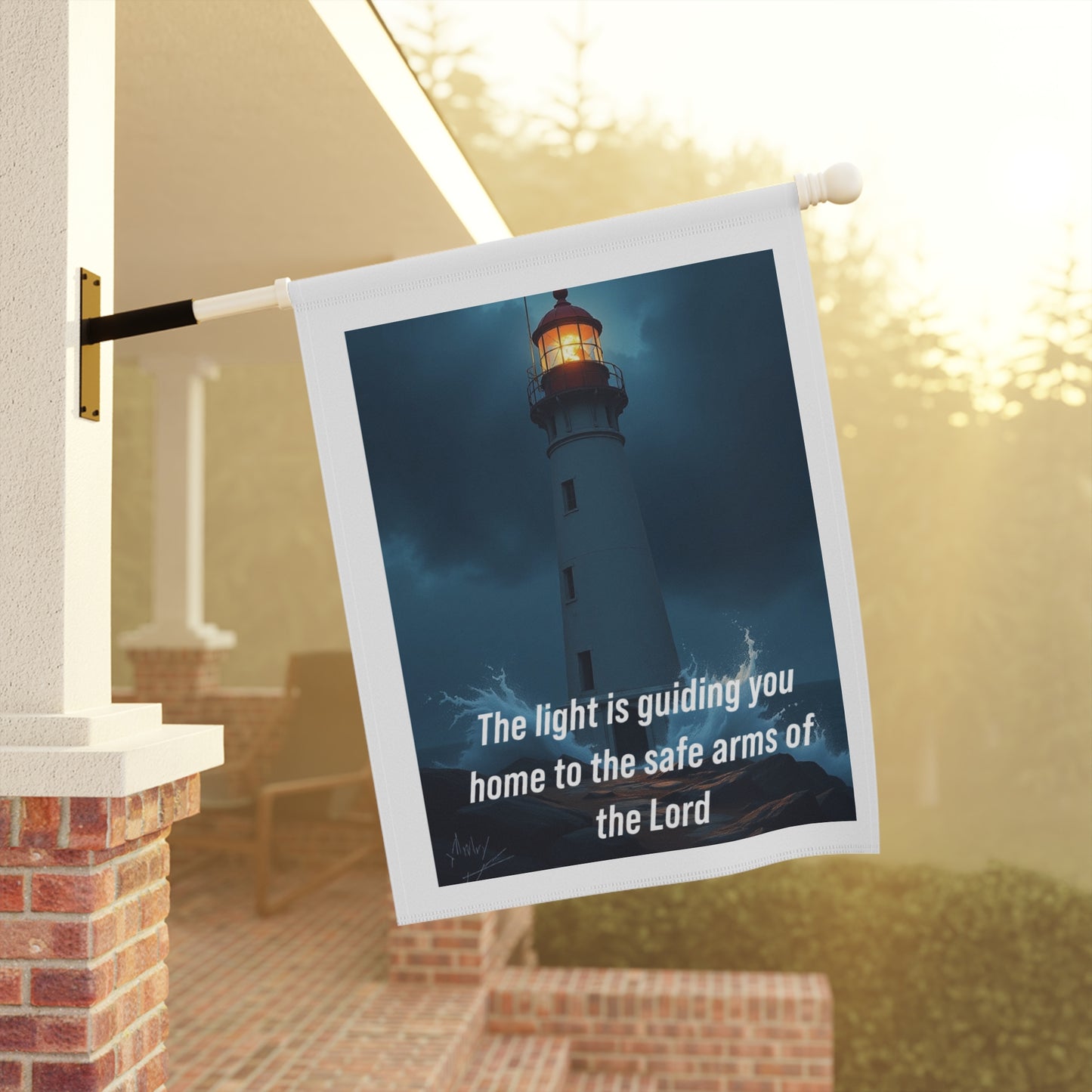 Lighthouse Garden Flag - "The light is guiding you home to the safe arms of the Lord" Inspirational Yard Banner