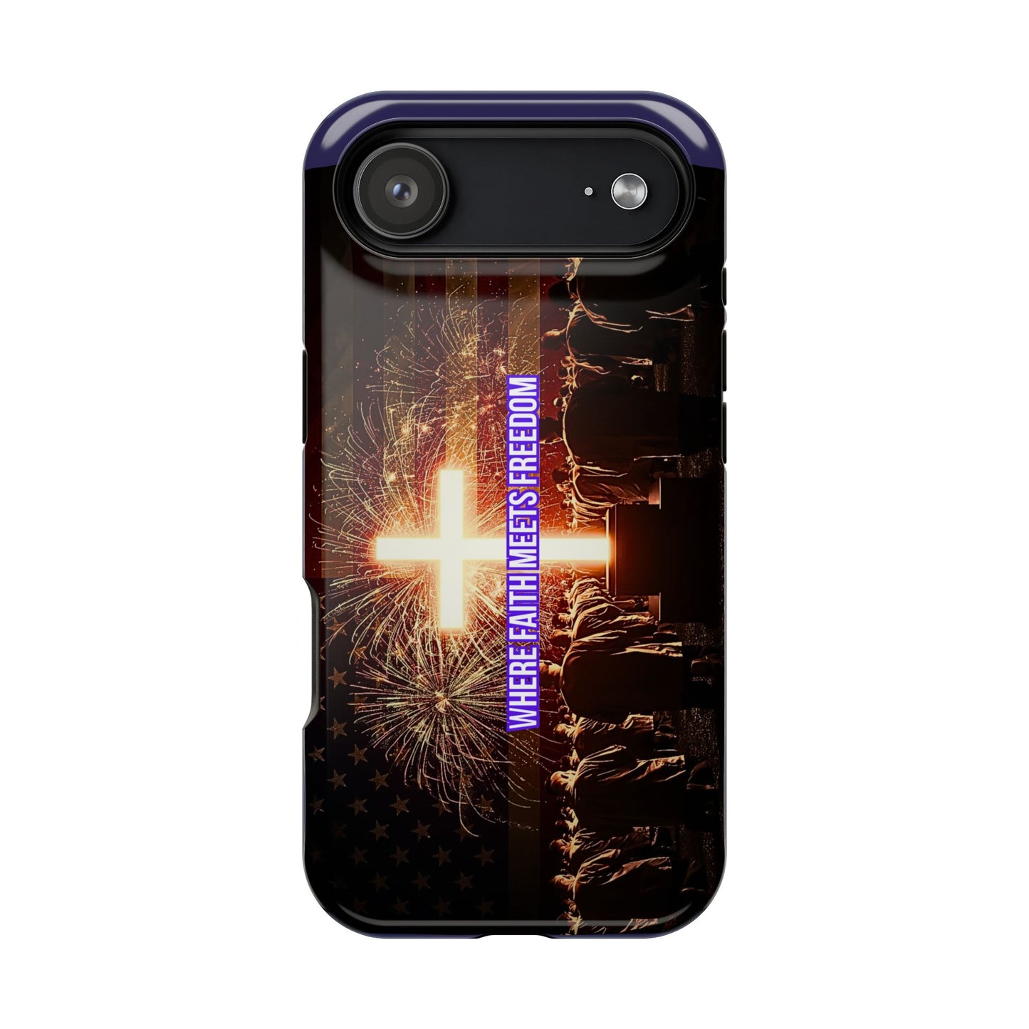 Christian Cross iPhone Case — “Where Faith Meets Freedom” Magnetic Impact-Resistant Phone Case