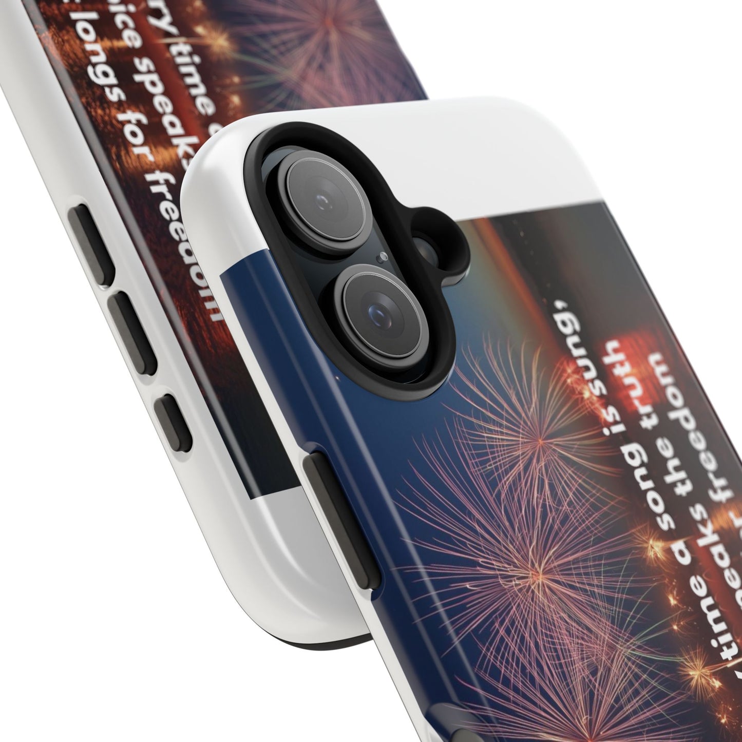 Patriotic Fireworks Tough Phone Case — "Freedom" Quote Protective Cover