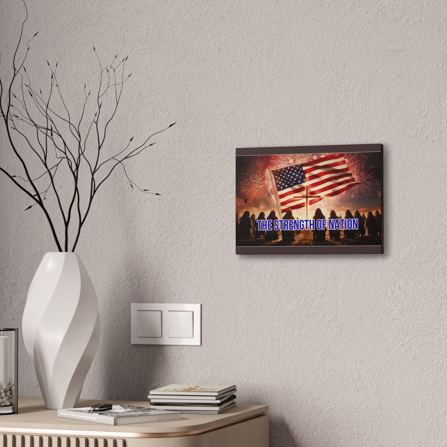 Patriotic Canvas Wall Art – “The Strength of Nation” American Flag with Fireworks