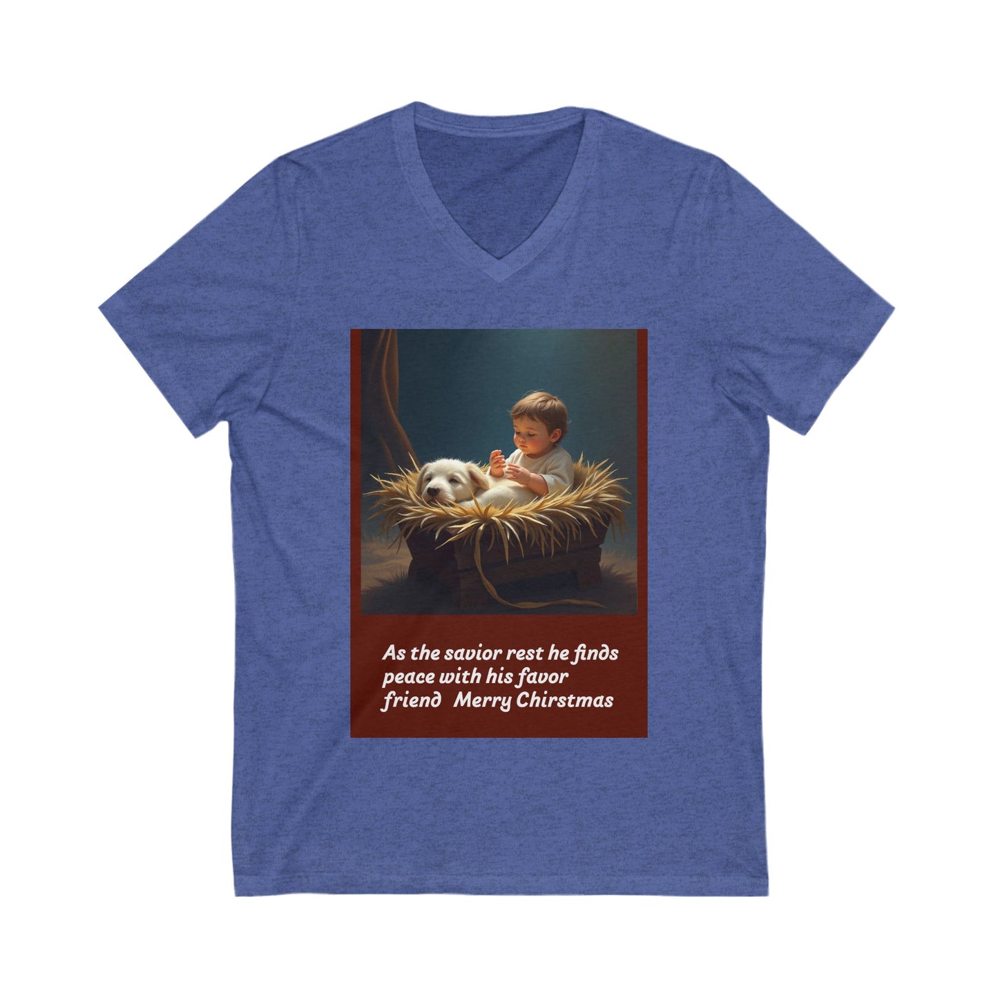 Unisex V-Neck Tee: Christmas Peace with Savior, Funny Holiday Shirt, Gift for Friends, Religious T-Shirt, Winter Celebrations Tee  219