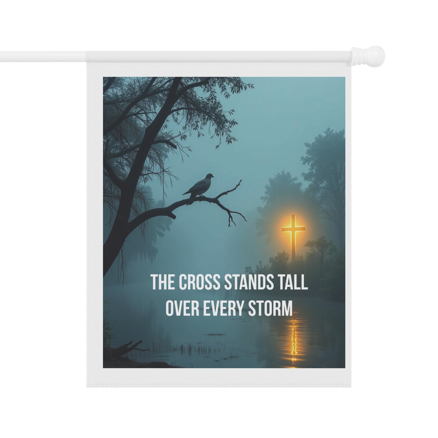 Faith Garden Flag — "The Cross Stands Tall Over Every Storm" Religious Outdoor Banner