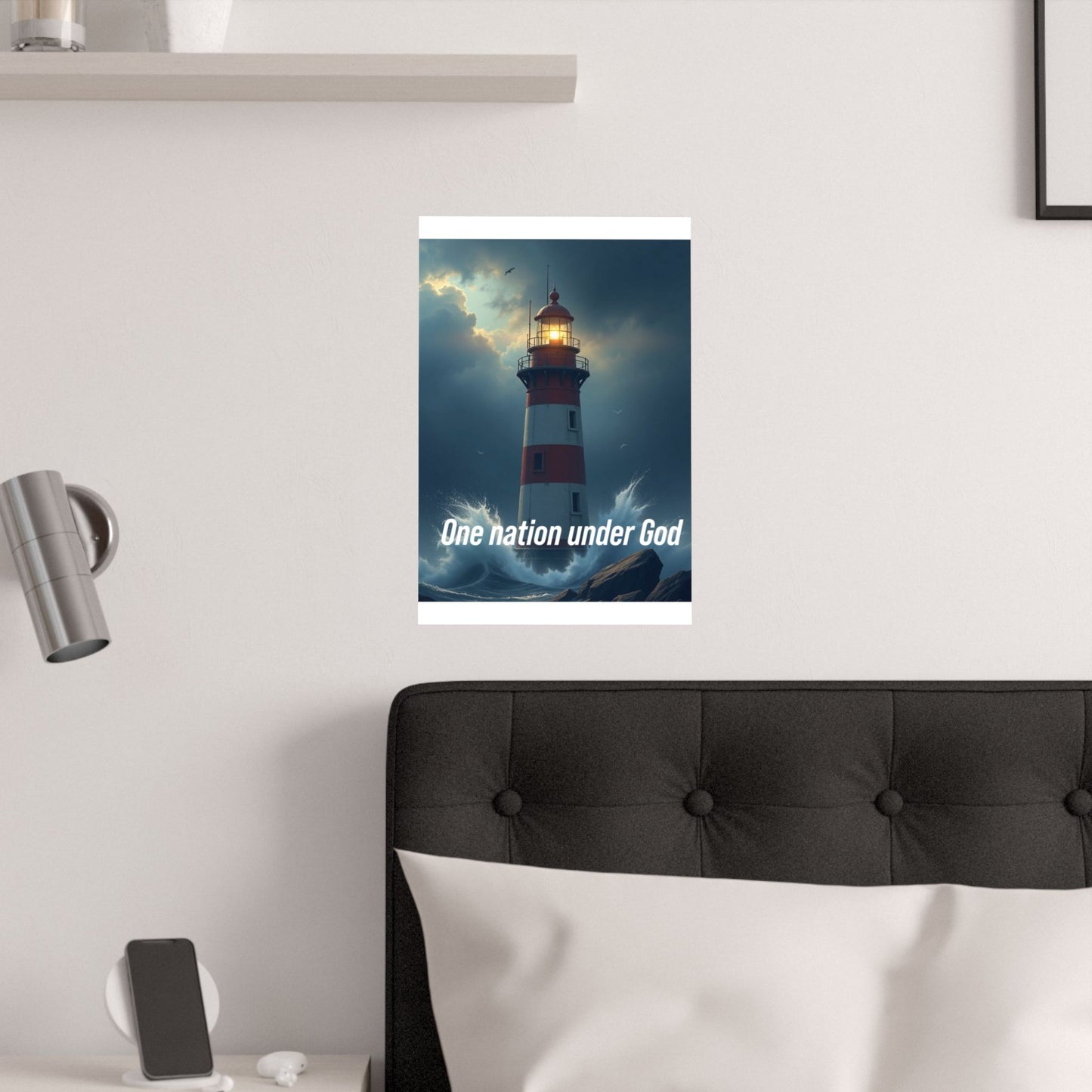 Lighthouse Satin Poster — "One Nation Under God" Patriotic Wall Art