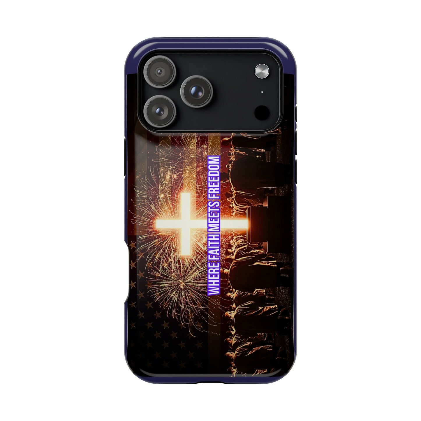 Christian Cross iPhone Case — “Where Faith Meets Freedom” Magnetic Impact-Resistant Phone Case