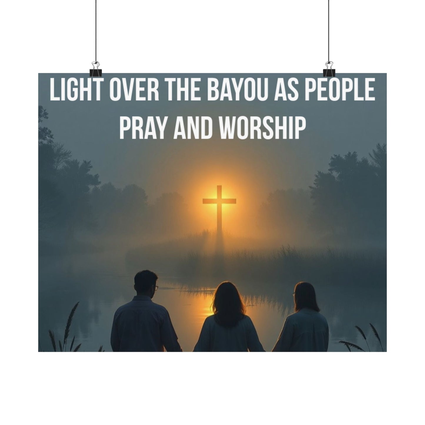 Satin Poster — “Light Over the Bayou as People Pray and Worship” (Christian Inspirational Wall Art)