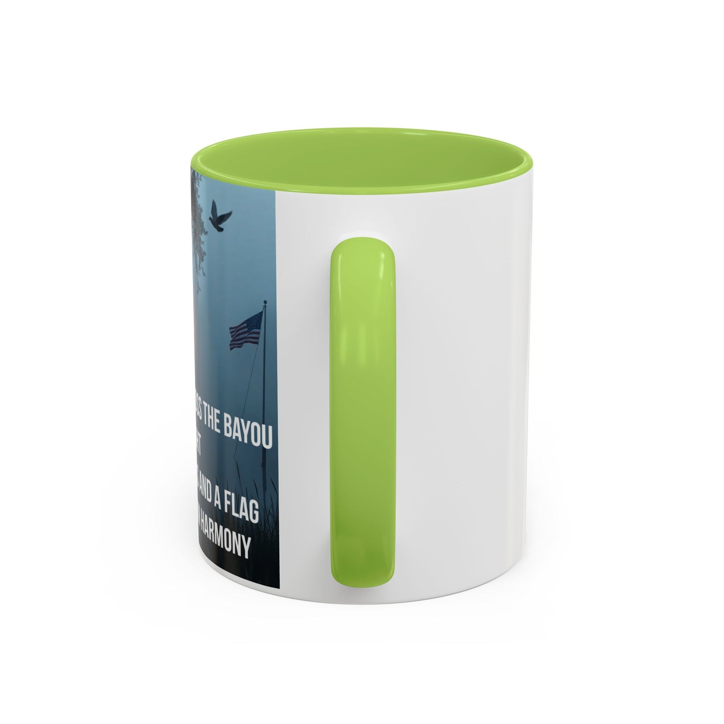 Bayou Cross & Flag Coffee Mug — Inspirational Southern Scene with Peaceful Verse (11/15 oz)