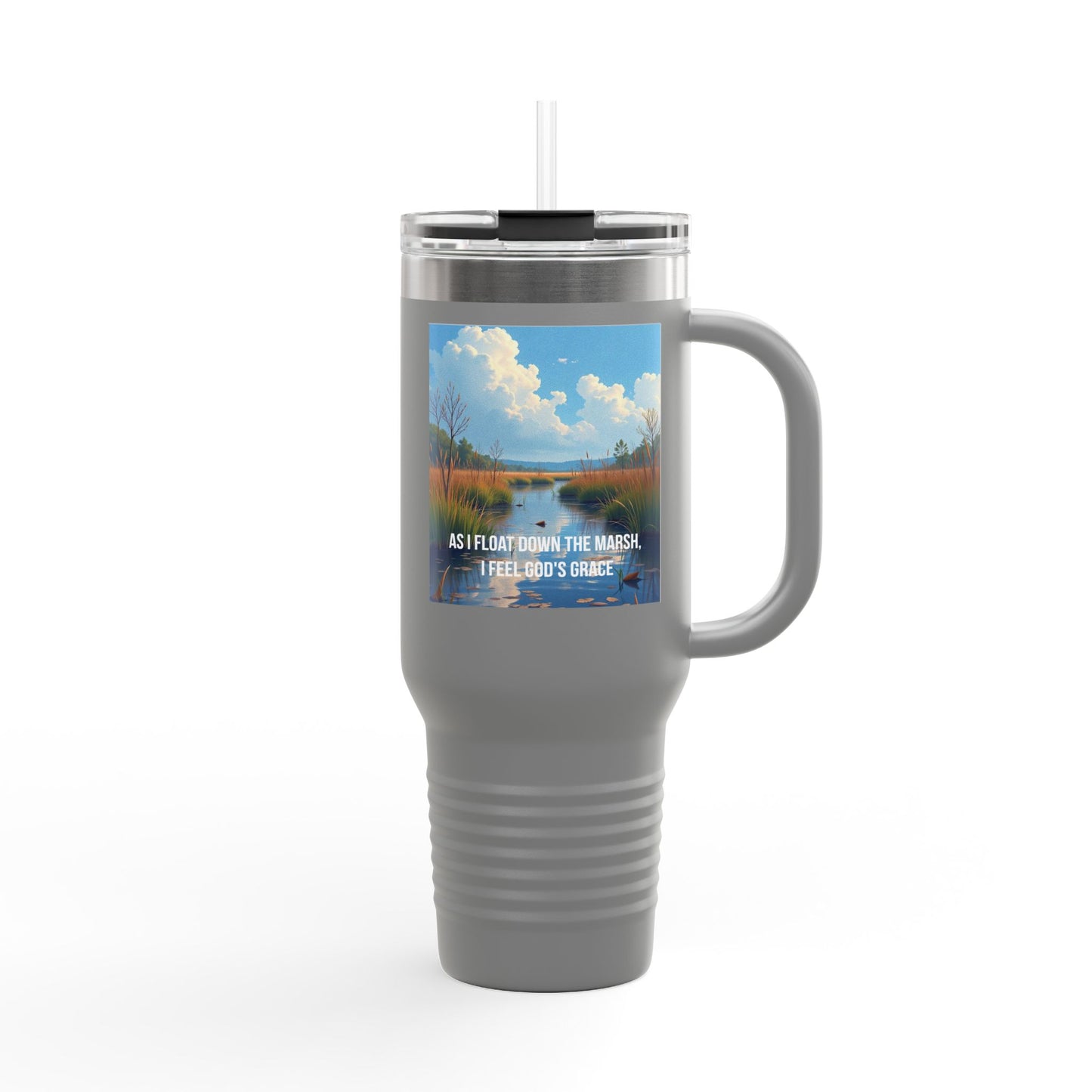40oz Insulated Travel Mug — Scenic Marsh Landscape with Quote