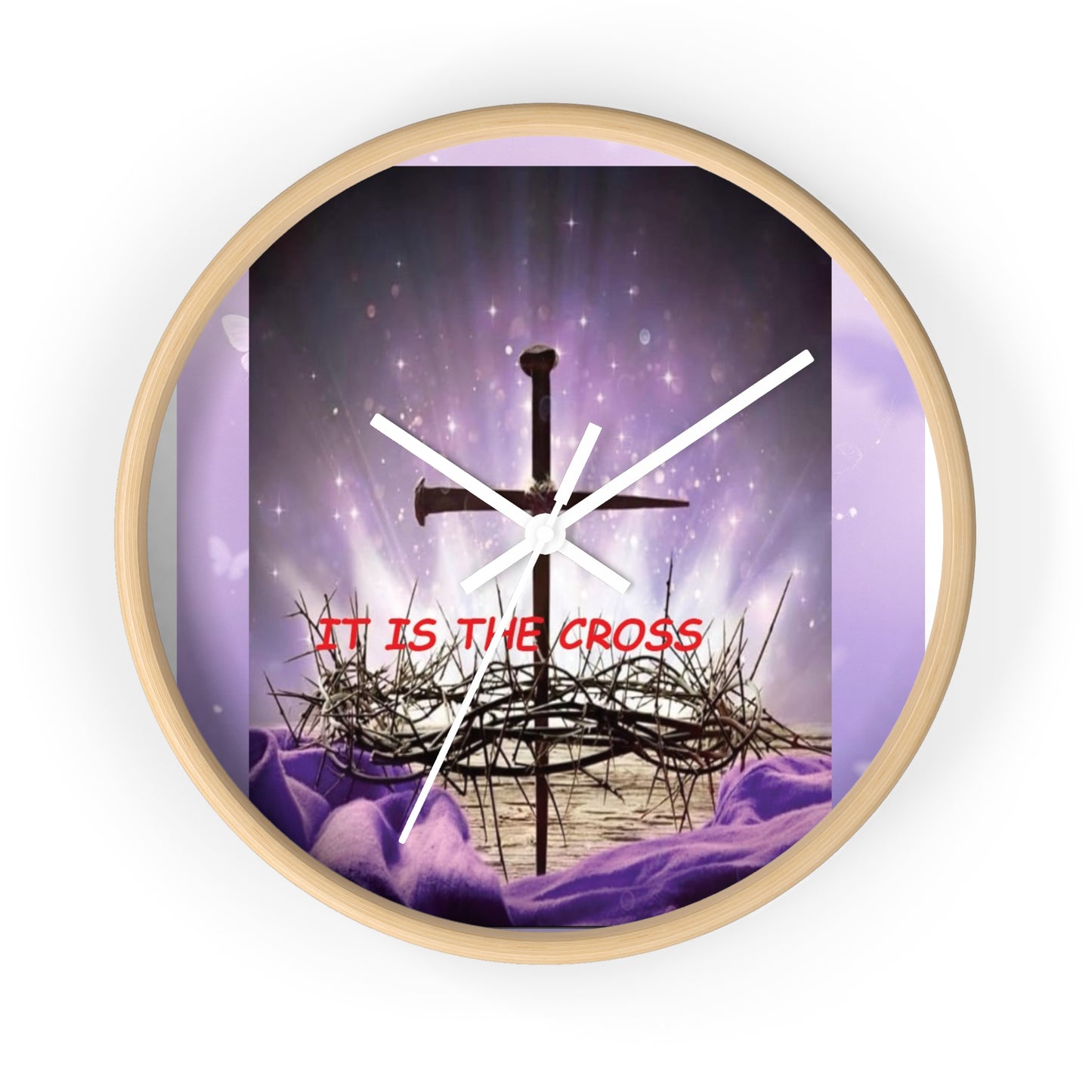 Christian Wall Clock — 'It Is The Cross' Inspirational Cross & Crown of Thorns Design