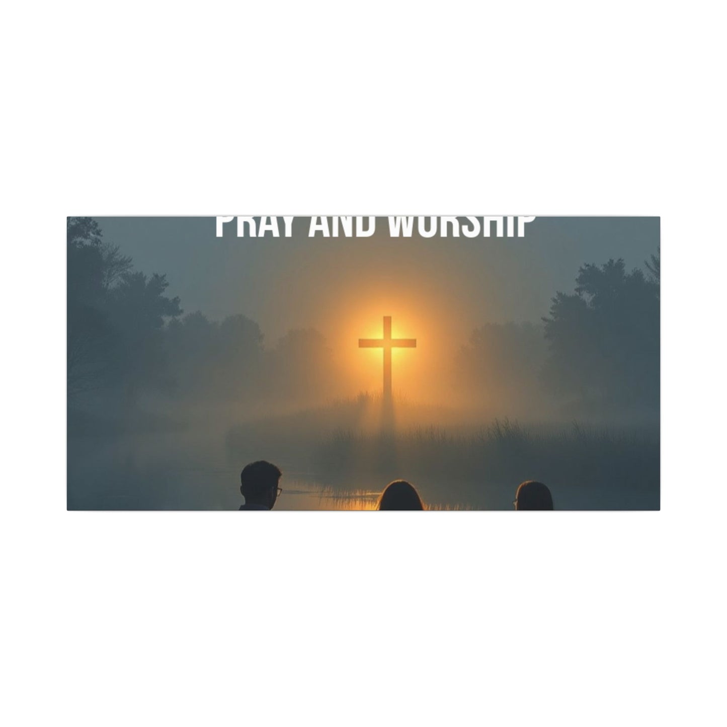 Faith Wall Art Canvas — “The Light of the Cross Puts Light Over the Bayou as People Pray and Worship”