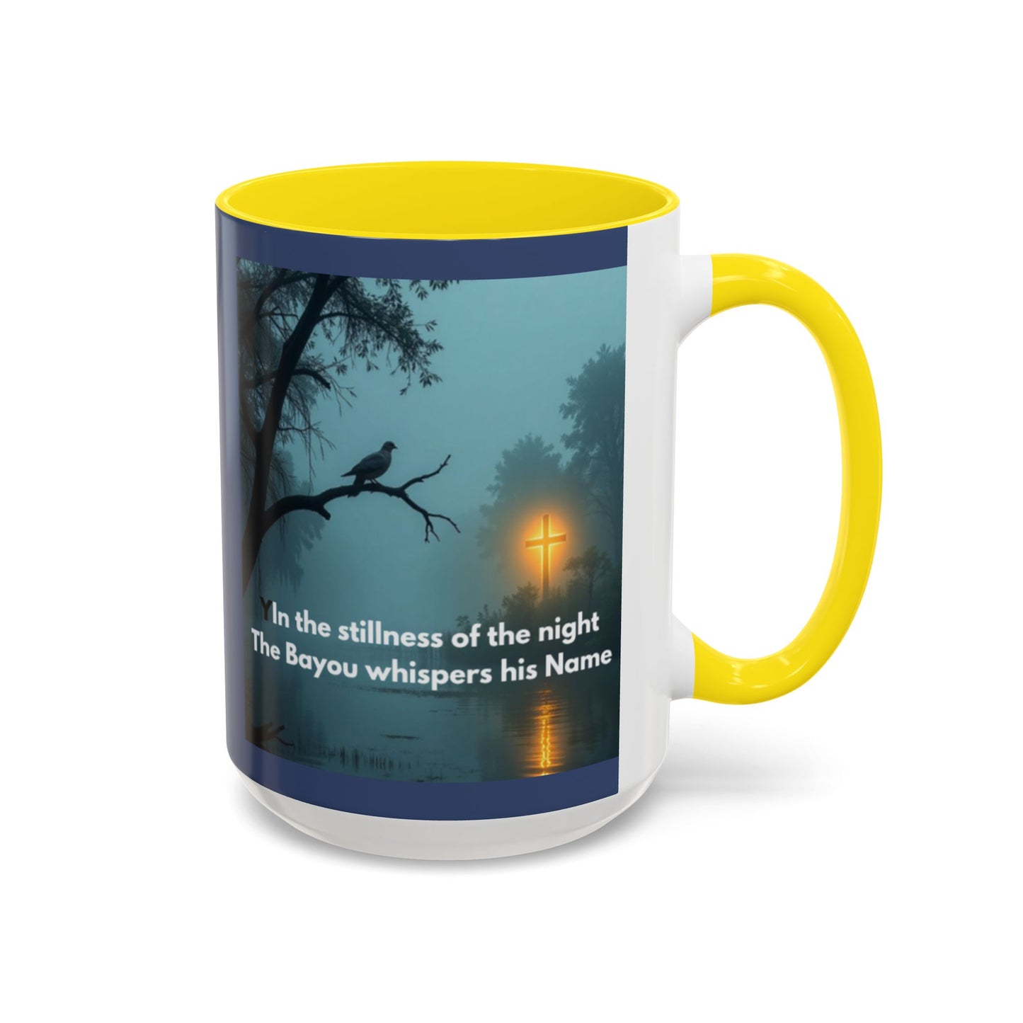 Coffee Mug — Bayou Night Scene with Cross & Quote (In the stillness of the night...)