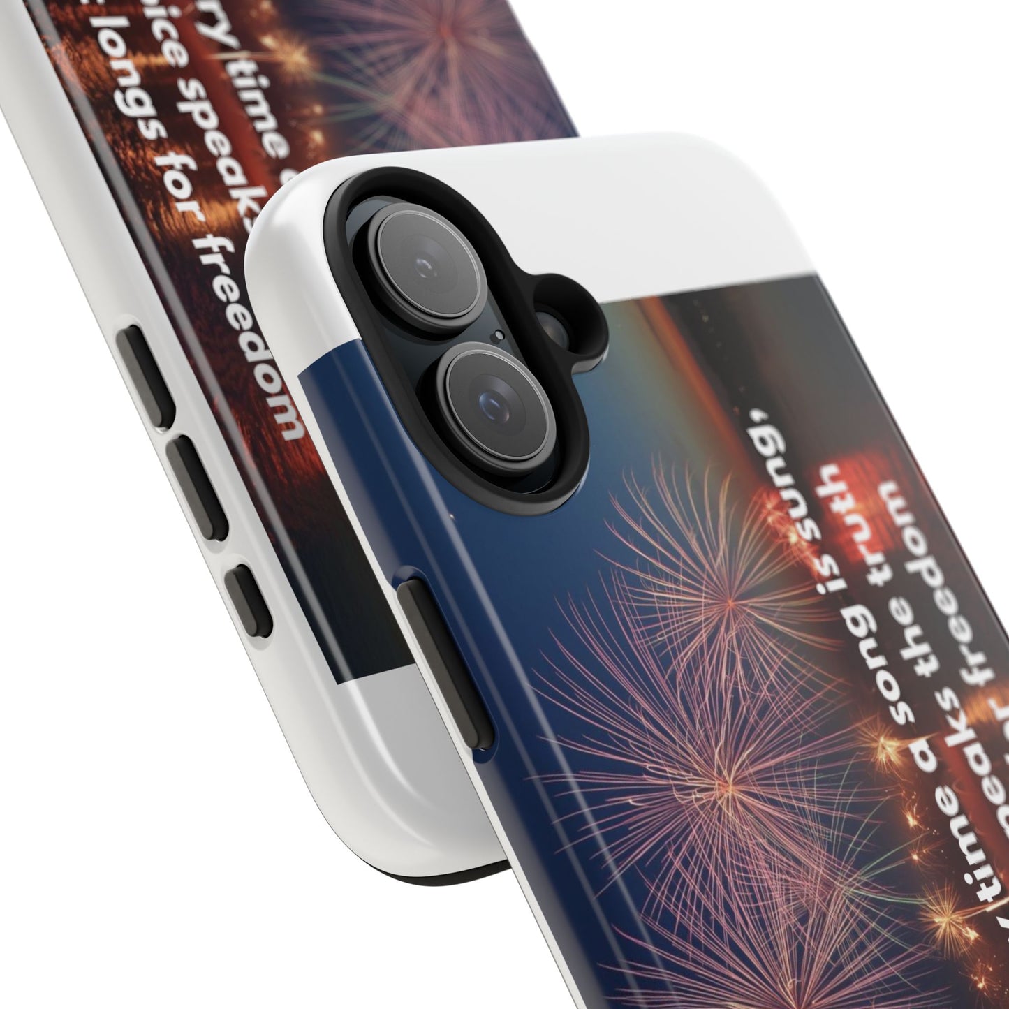 Patriotic Fireworks Tough Phone Case — "Freedom" Quote Protective Cover