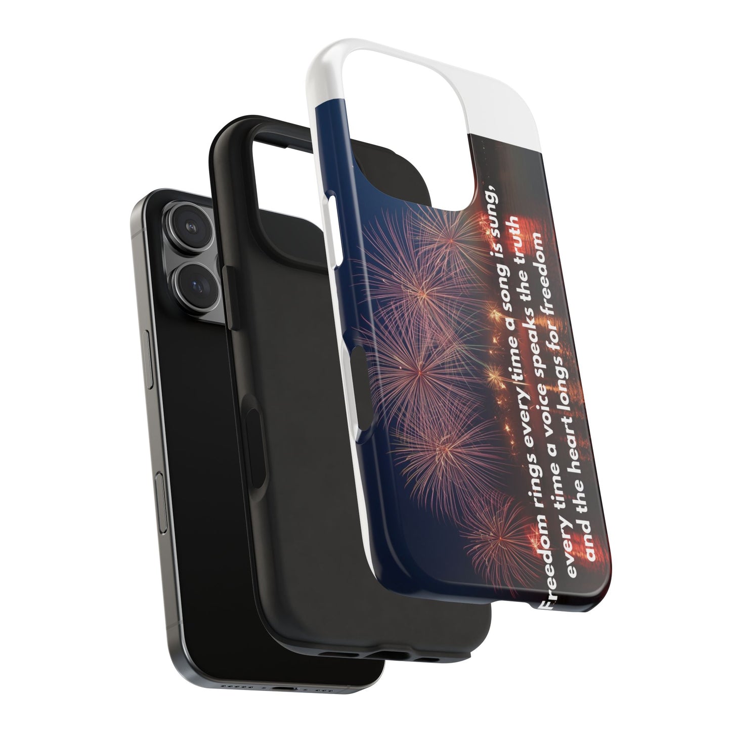 Patriotic Fireworks Tough Phone Case — "Freedom" Quote Protective Cover