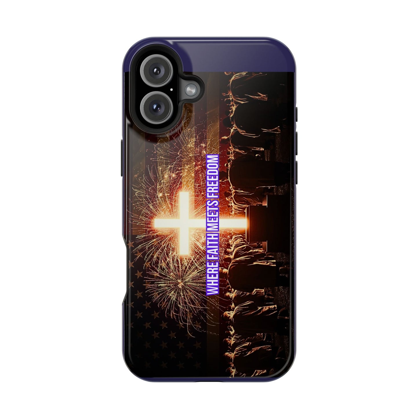 Christian Cross iPhone Case — “Where Faith Meets Freedom” Magnetic Impact-Resistant Phone Case