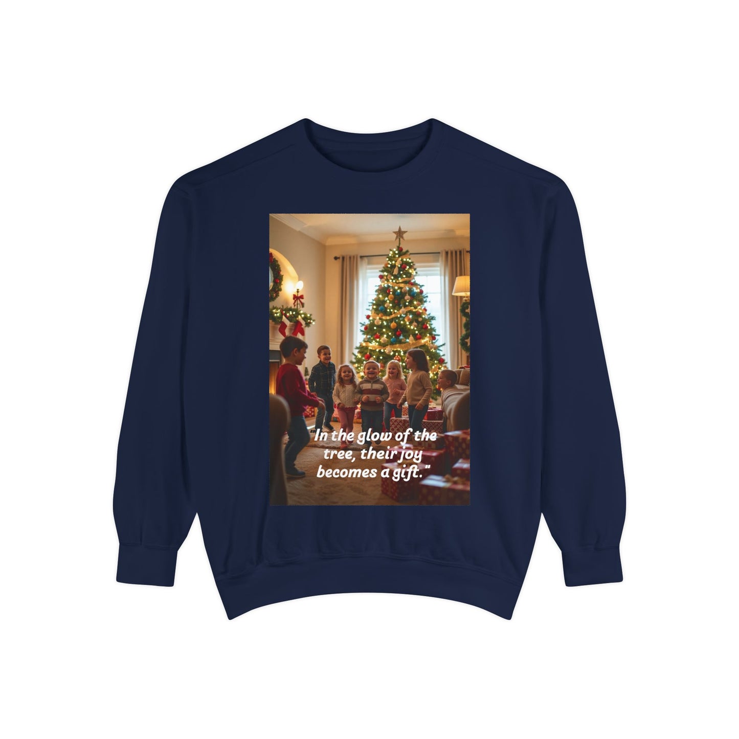 Cozy Holiday Sweatshirt: 'In the glow of the tree, their joy becomes a gift', Christmas Gift, Family Gathering, Cozy Apparel, Winter [...]