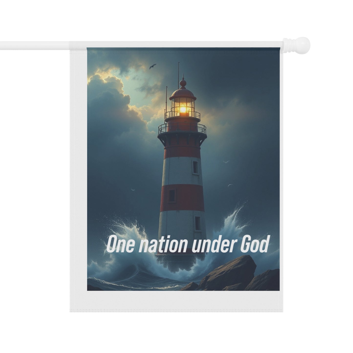 Lighthouse Garden Flag — "One Nation Under God" Patriotic Outdoor Banner