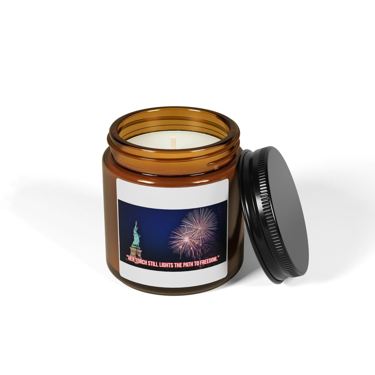 Liberty Night Soy Candle — Amber Jar, Statue of Liberty & Fireworks Design