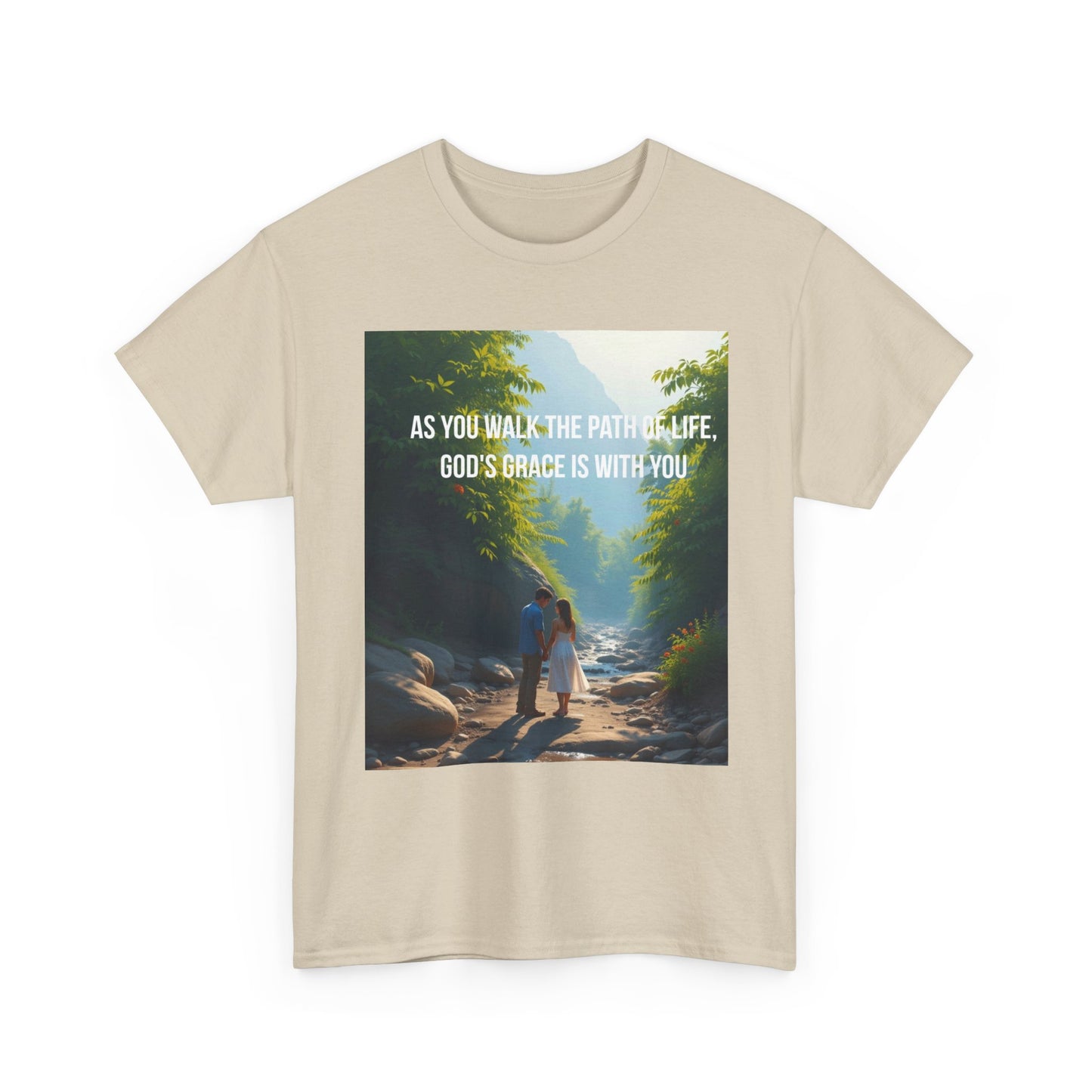 Faith-Inspired Nature T-Shirt — "As You Walk the Path of Life, God’s Grace Is With You"