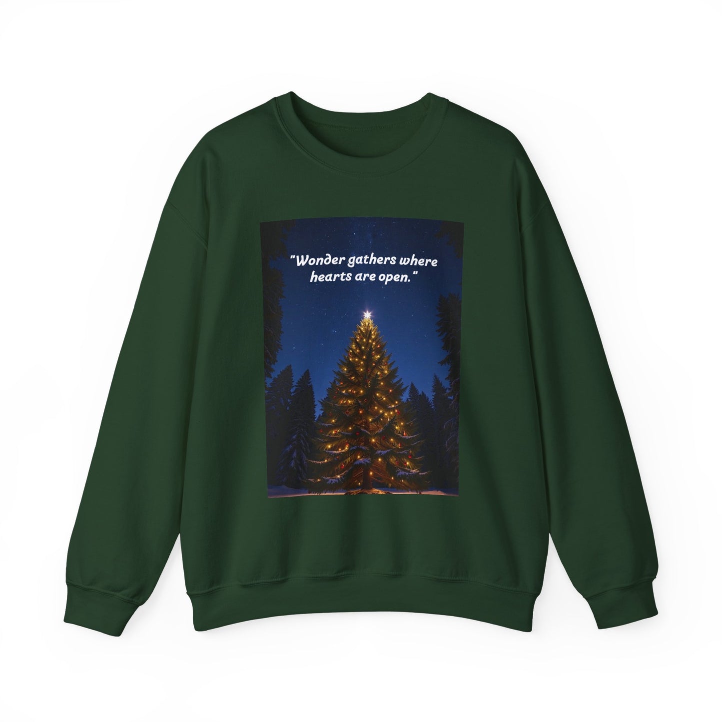 Cozy Holiday Crewneck Sweatshirt - "Wonder Gathers Where Hearts Are Open" - Perfect for Christmas, Gifts, Winter Wear, Casual Style   20