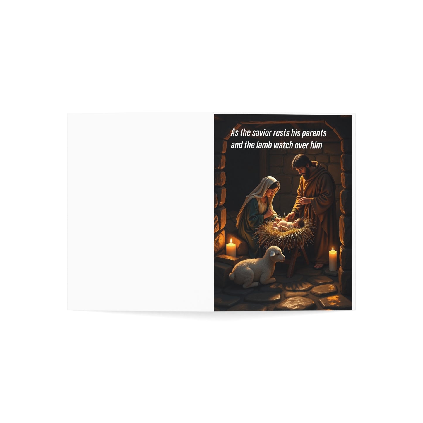 As the savior rests his parents and the lamb watch over him