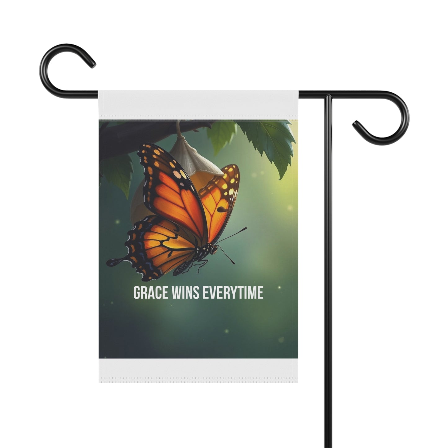 Butterfly Garden Banner — "Grace Wins Everytime" Decorative Yard Flag