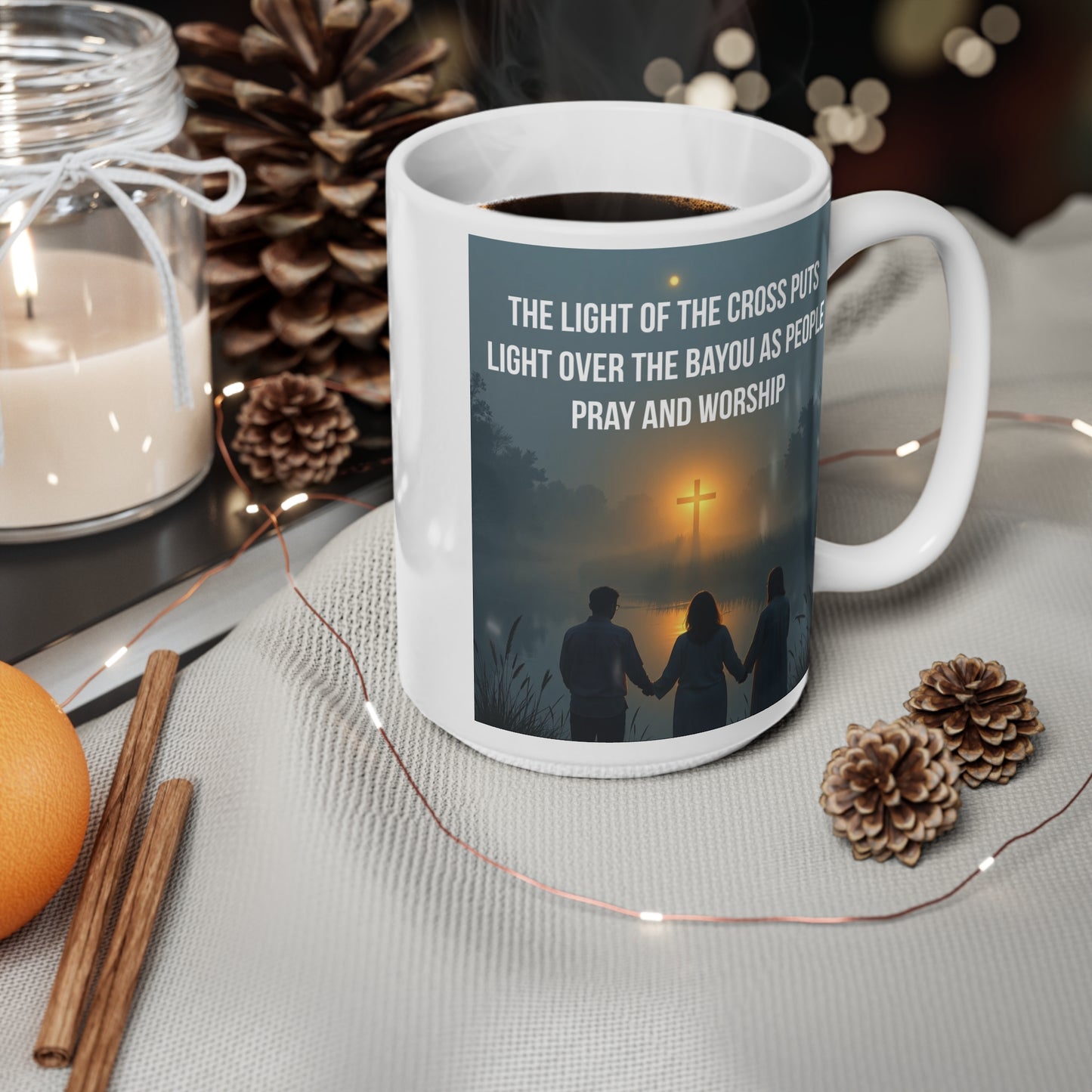 Inspirational Sunrise Ceramic Coffee Mug – "The Lord is my Light" Bible Verse, 11oz & 15oz