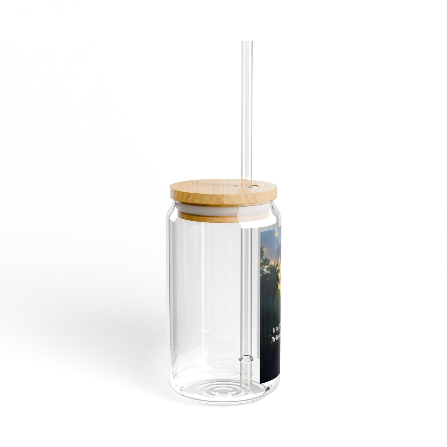 Tropical Sunset Sipper Glass – 16oz Insulated Straw Tumbler with Bamboo Lid