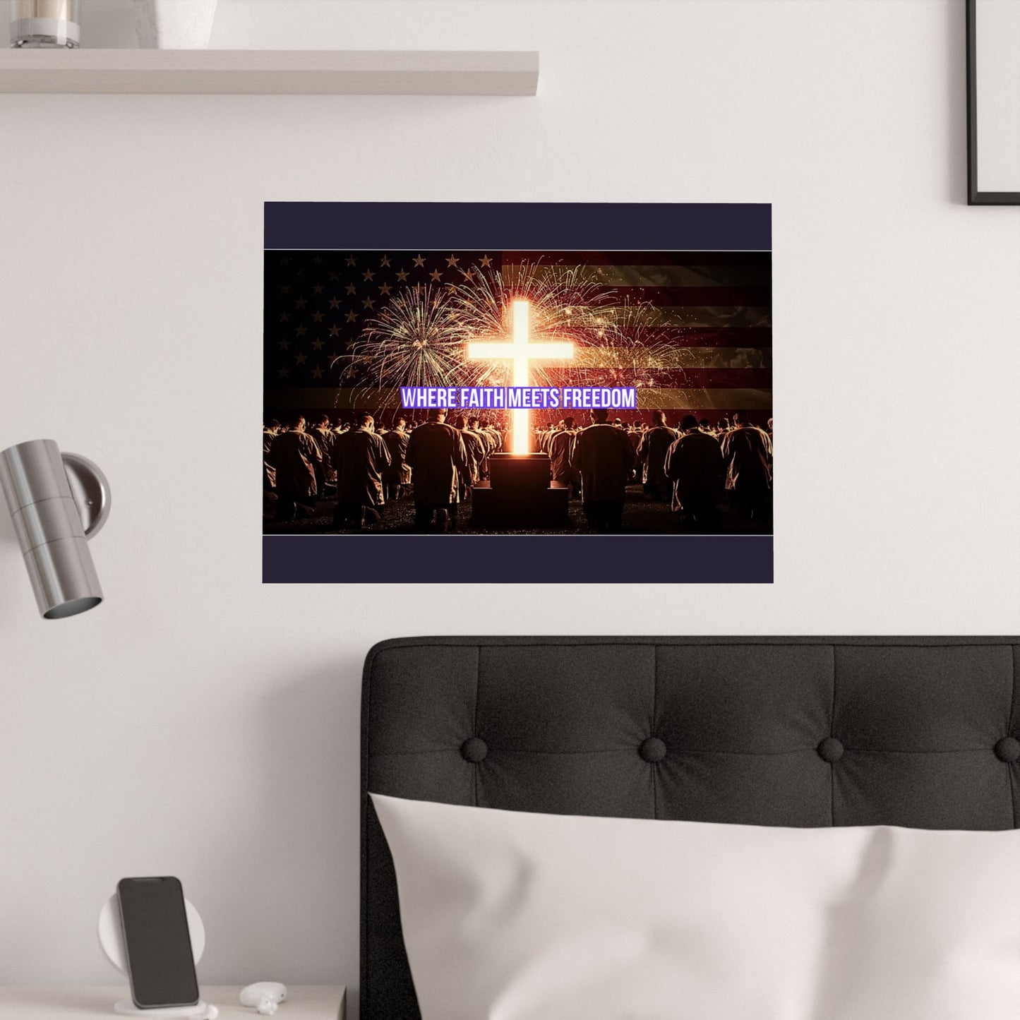 Where Faith Meets Freedom Satin Poster - Christian Patriotic Wall Art (210gsm)