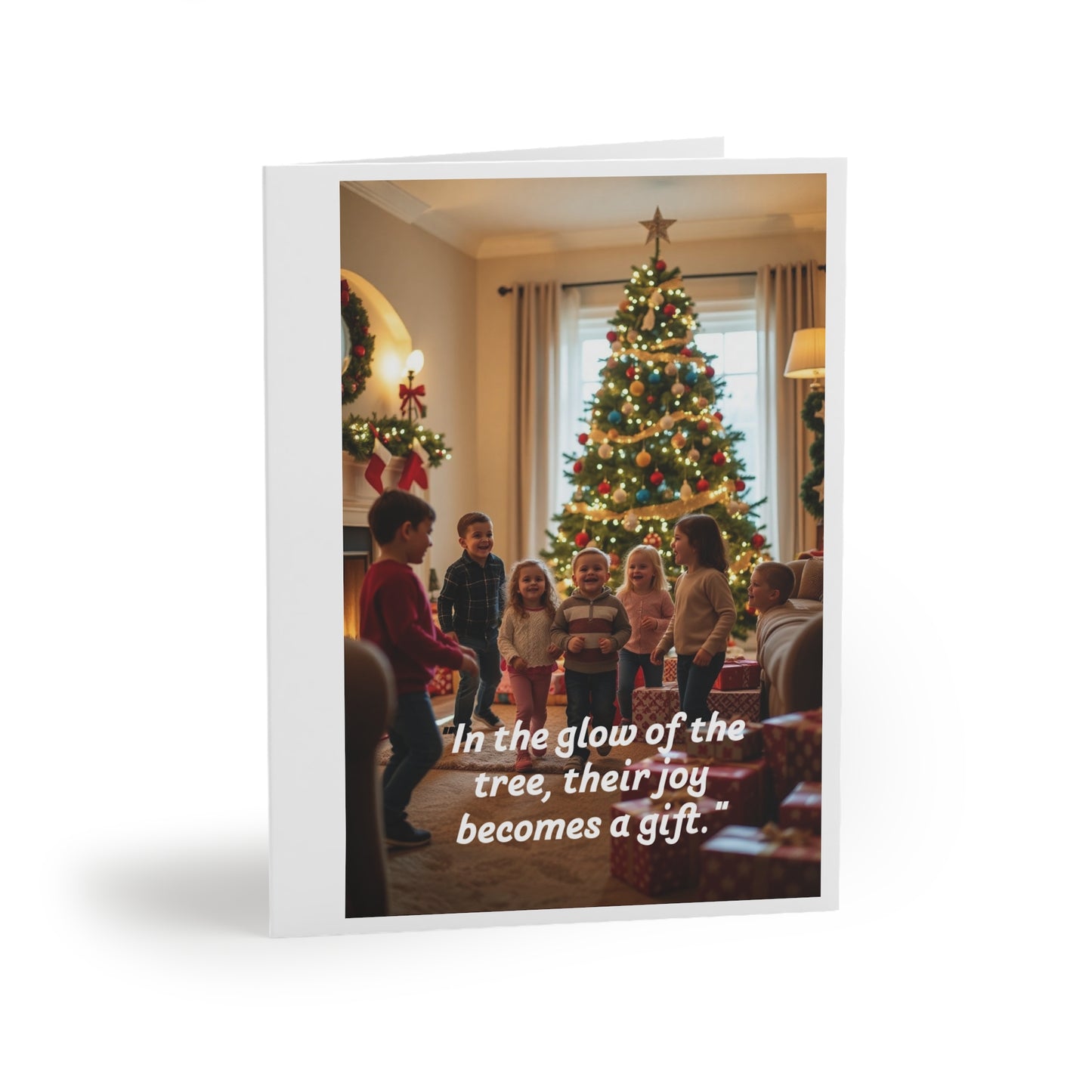 in the glow of the tree their joy becomes the gift