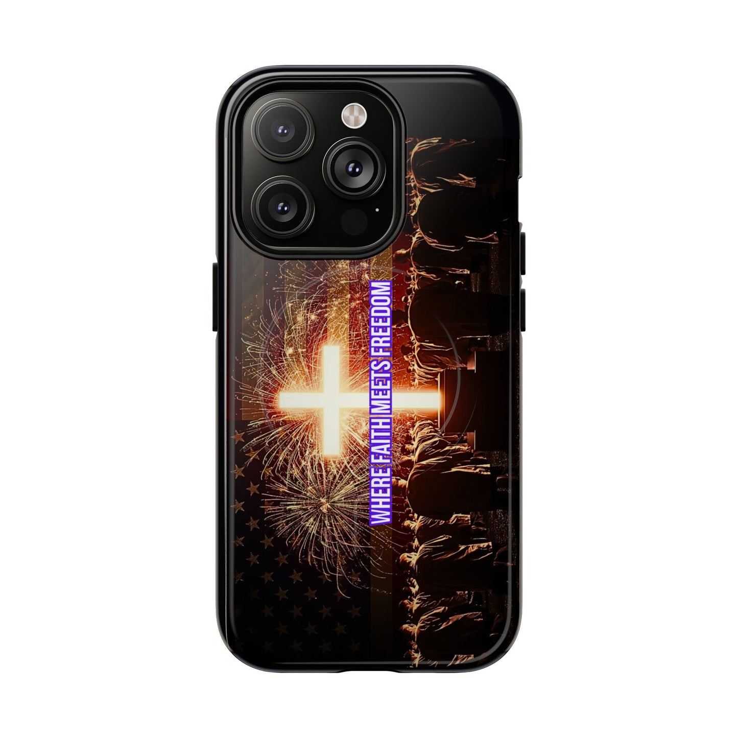 Christian Cross Phone Case - "Where Faith Meets Freedom" Tough Magnetic Case