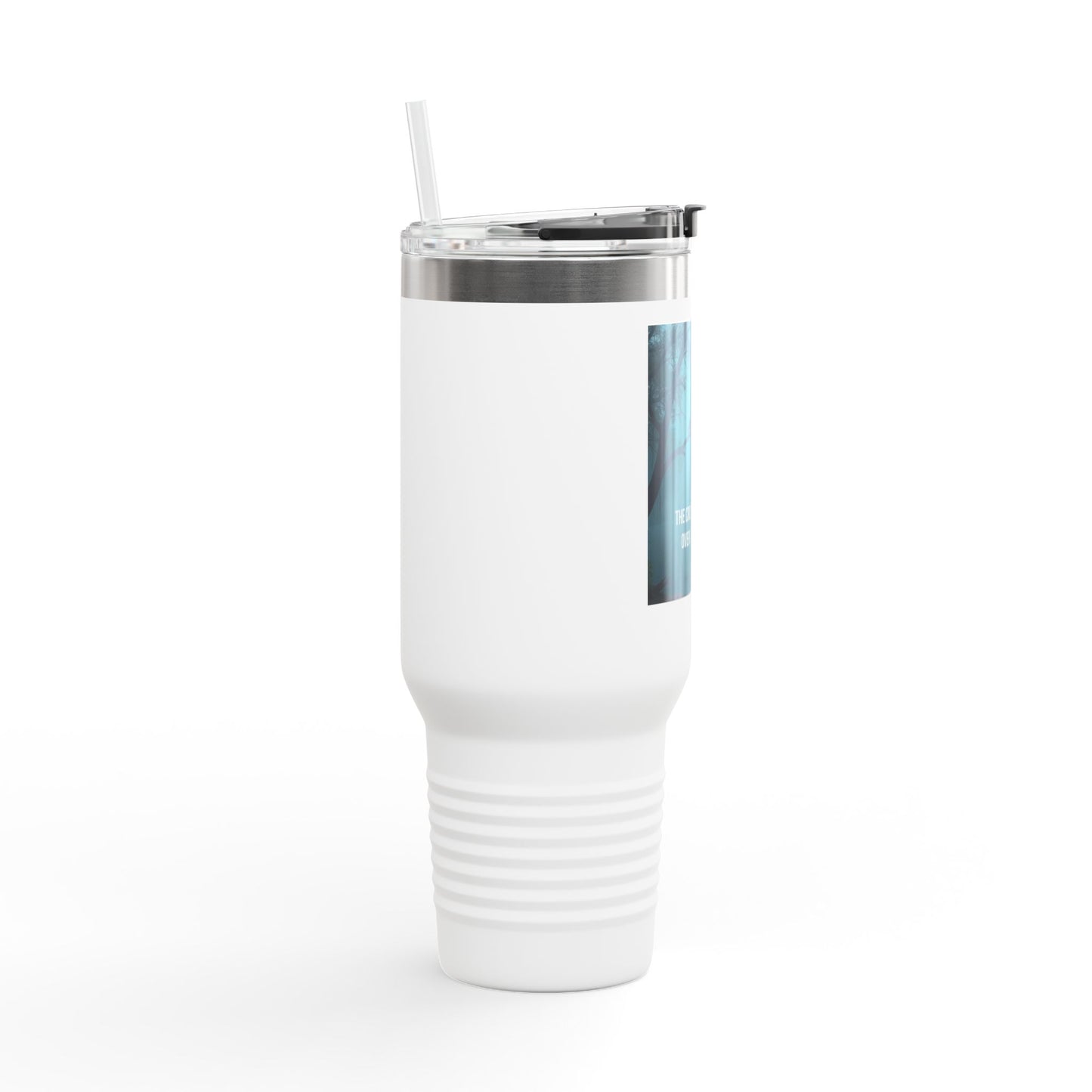 40oz Insulated Travel Mug — "The Cross Stands Tall Over Every Storm" Scenic Faith Design