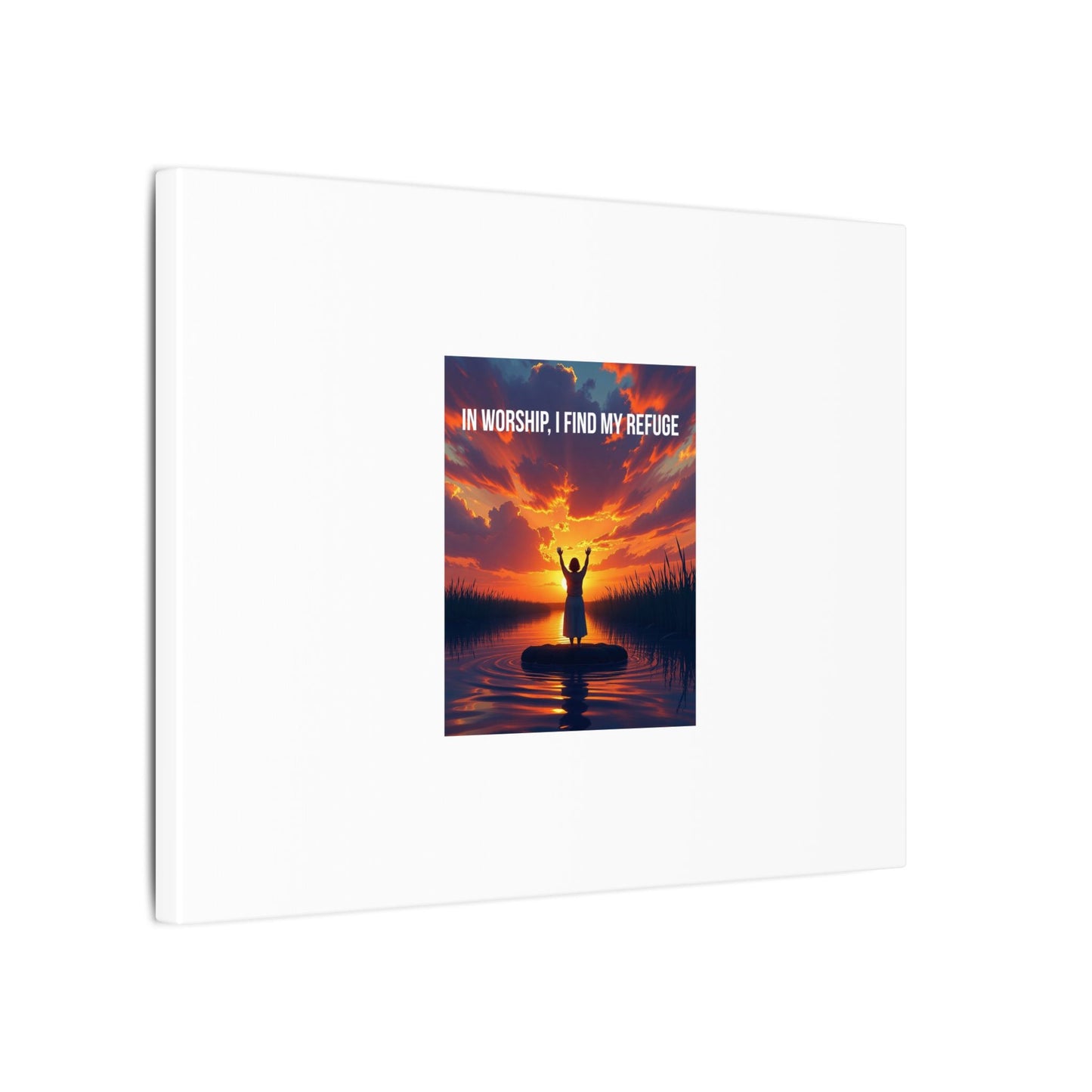 Worship Sunrise Canvas Art – "In Worship I Find My Refuge" Stretched Wall Canvas