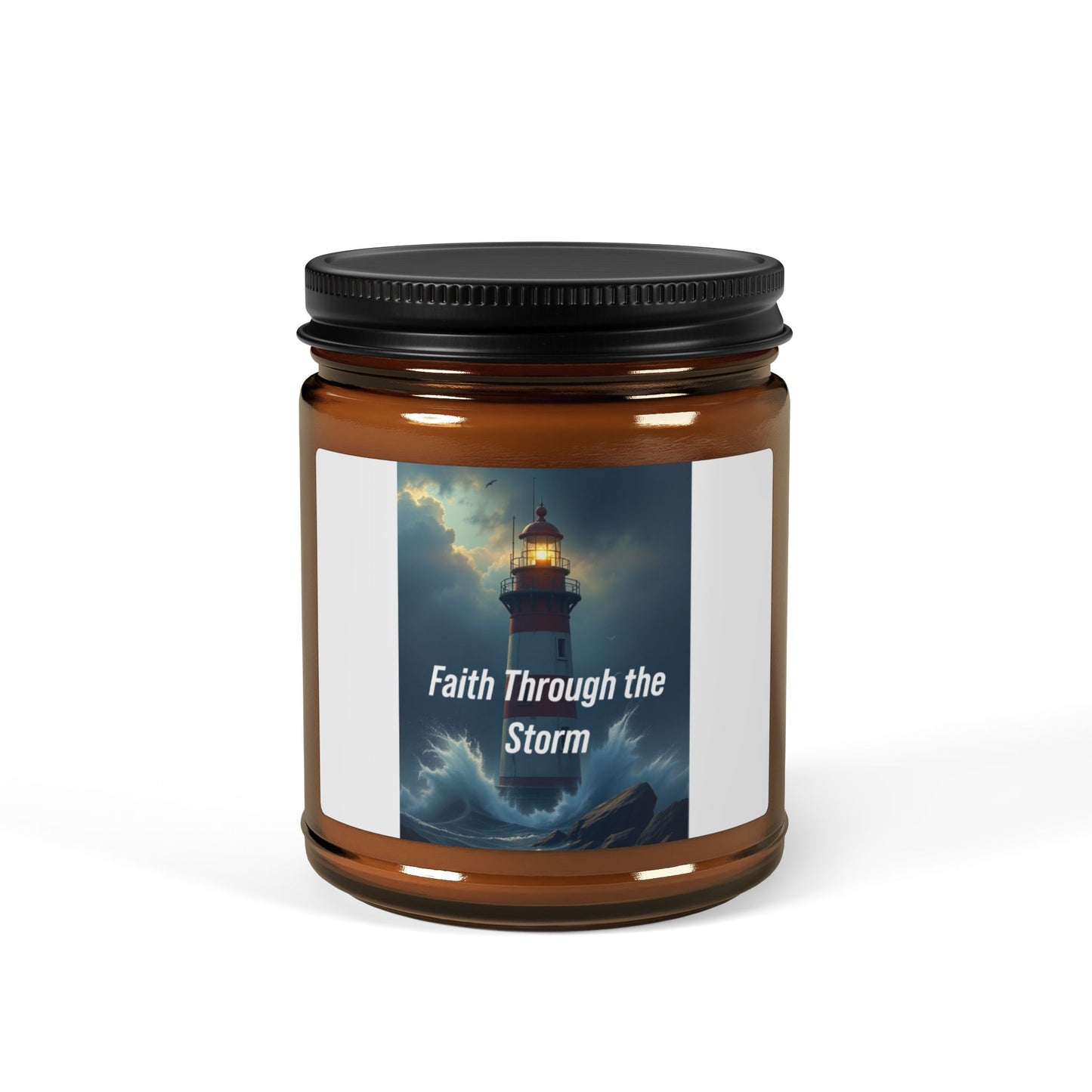 Faith Through the Storm Soy Candle — Amber Jar Inspirational Scented Candle