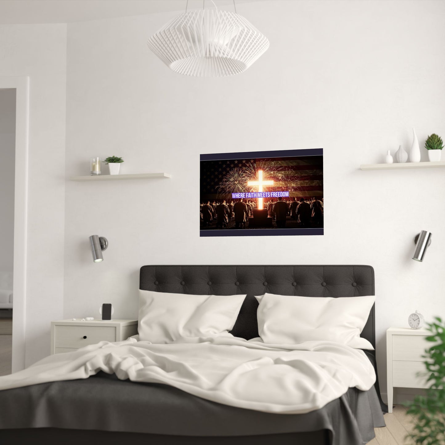 Where Faith Meets Freedom Satin Poster - Christian Patriotic Wall Art (210gsm)