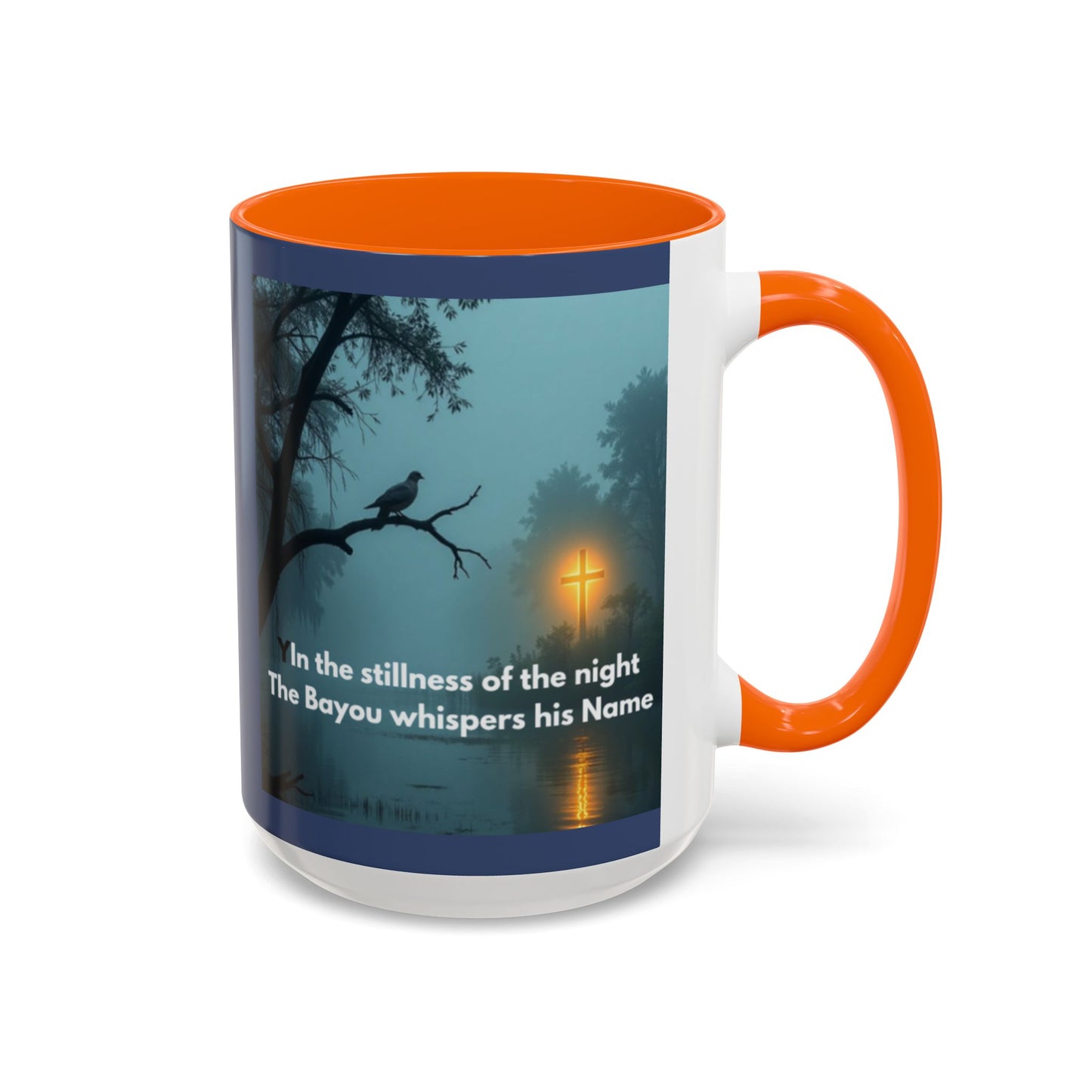 Coffee Mug — Bayou Night Scene with Cross & Quote (In the stillness of the night...)