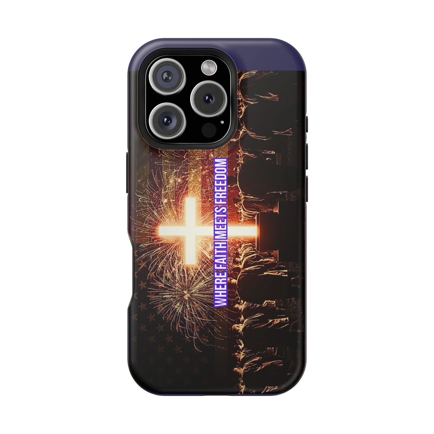 Christian Cross iPhone Case — “Where Faith Meets Freedom” Magnetic Impact-Resistant Phone Case