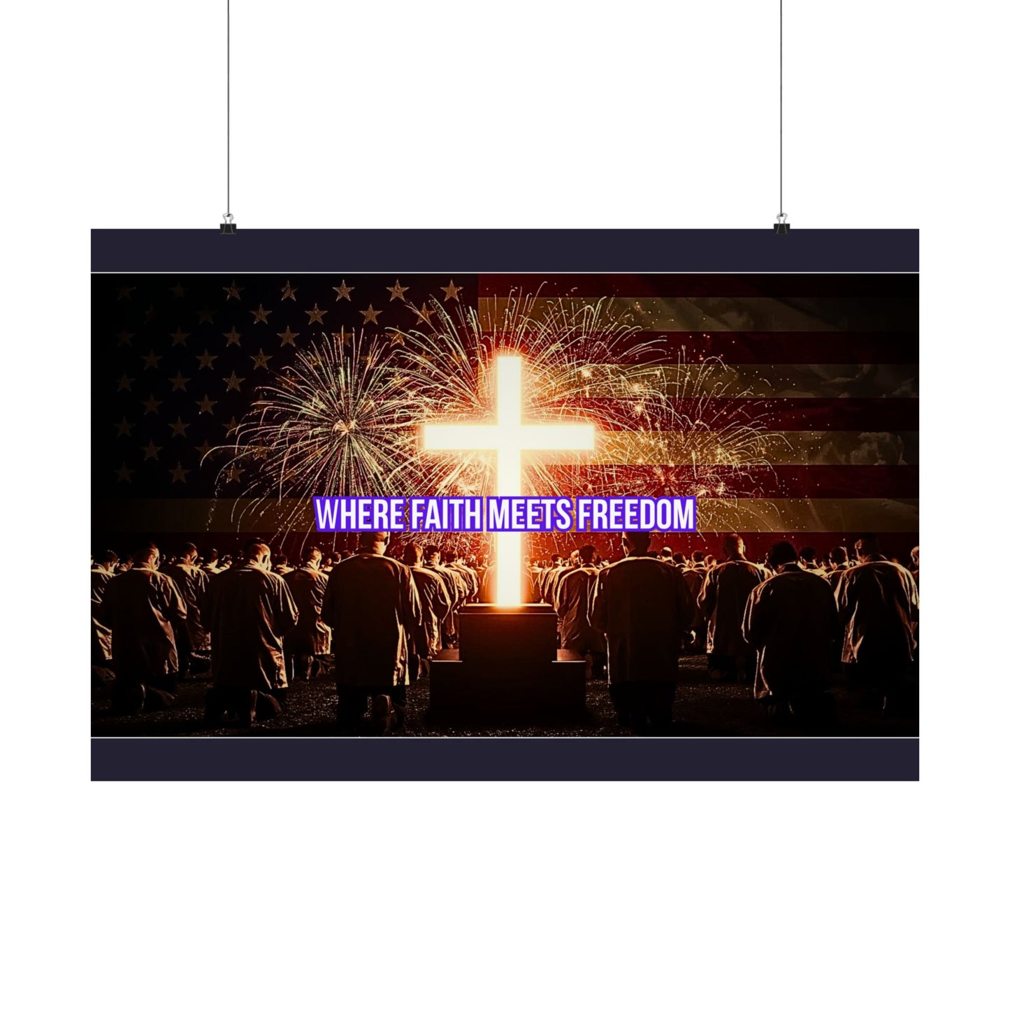 Where Faith Meets Freedom Satin Poster - Christian Patriotic Wall Art (210gsm)