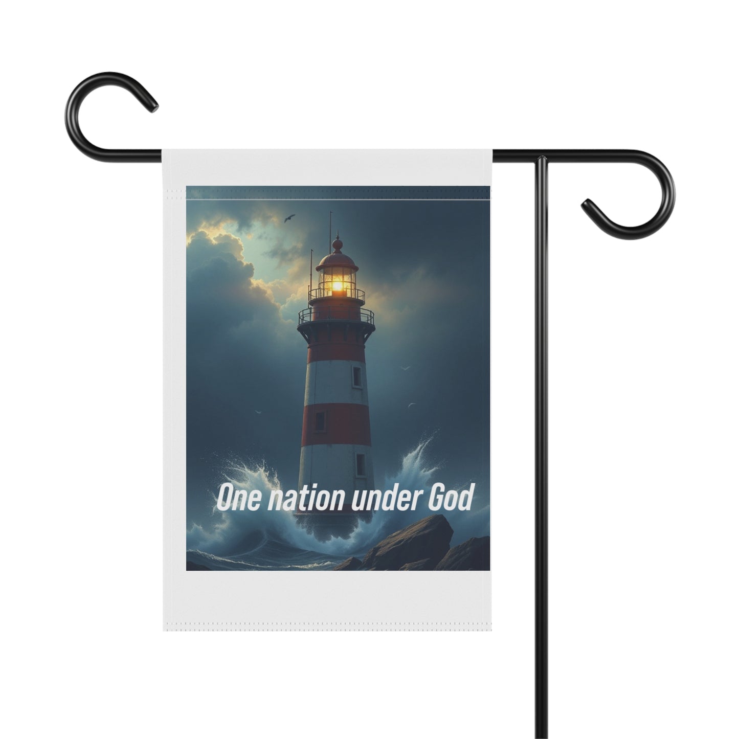 Lighthouse Garden Flag — "One Nation Under God" Patriotic Outdoor Banner