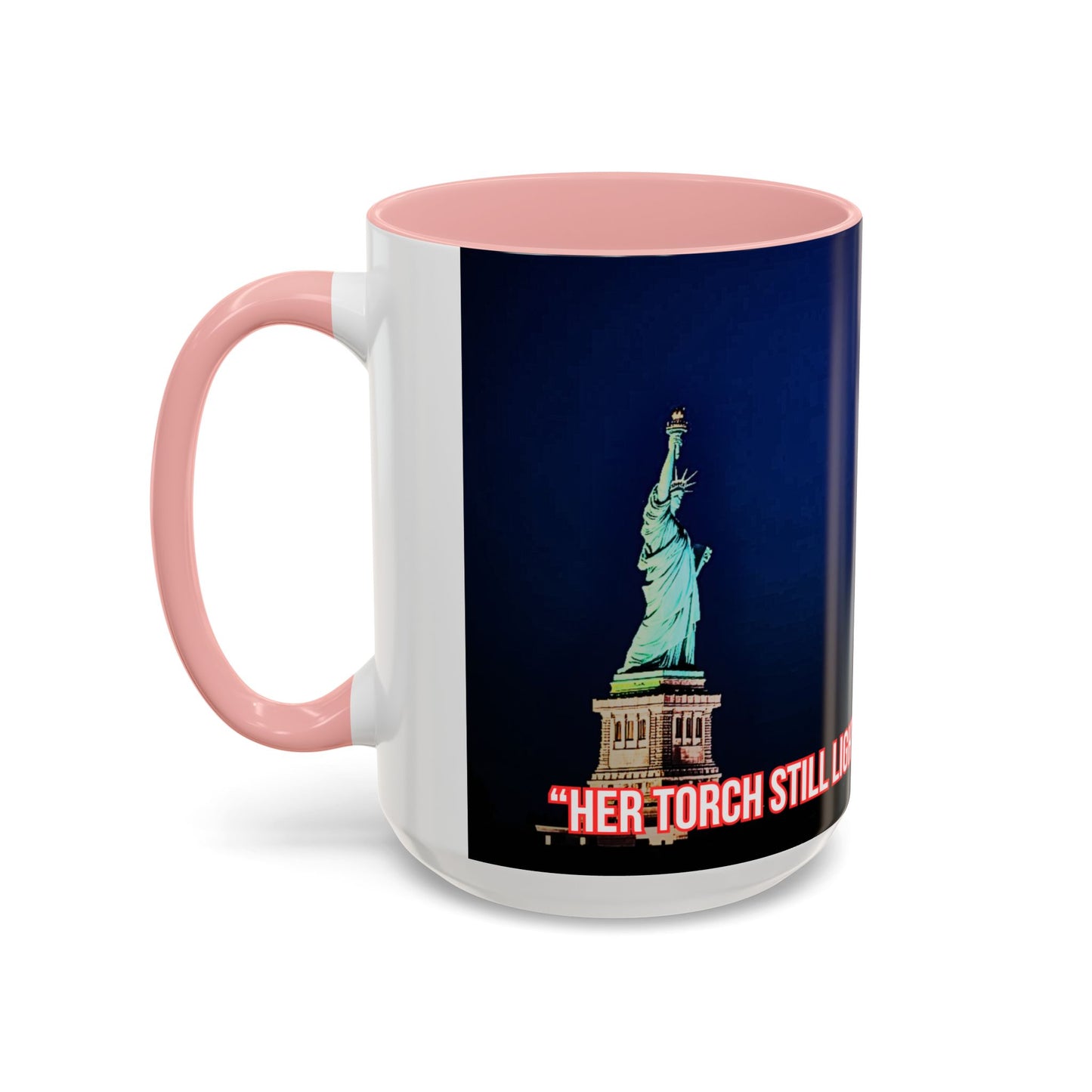 Fireworks Accent Coffee Mug — Inspirational "Lights the Path to Freedom" Design