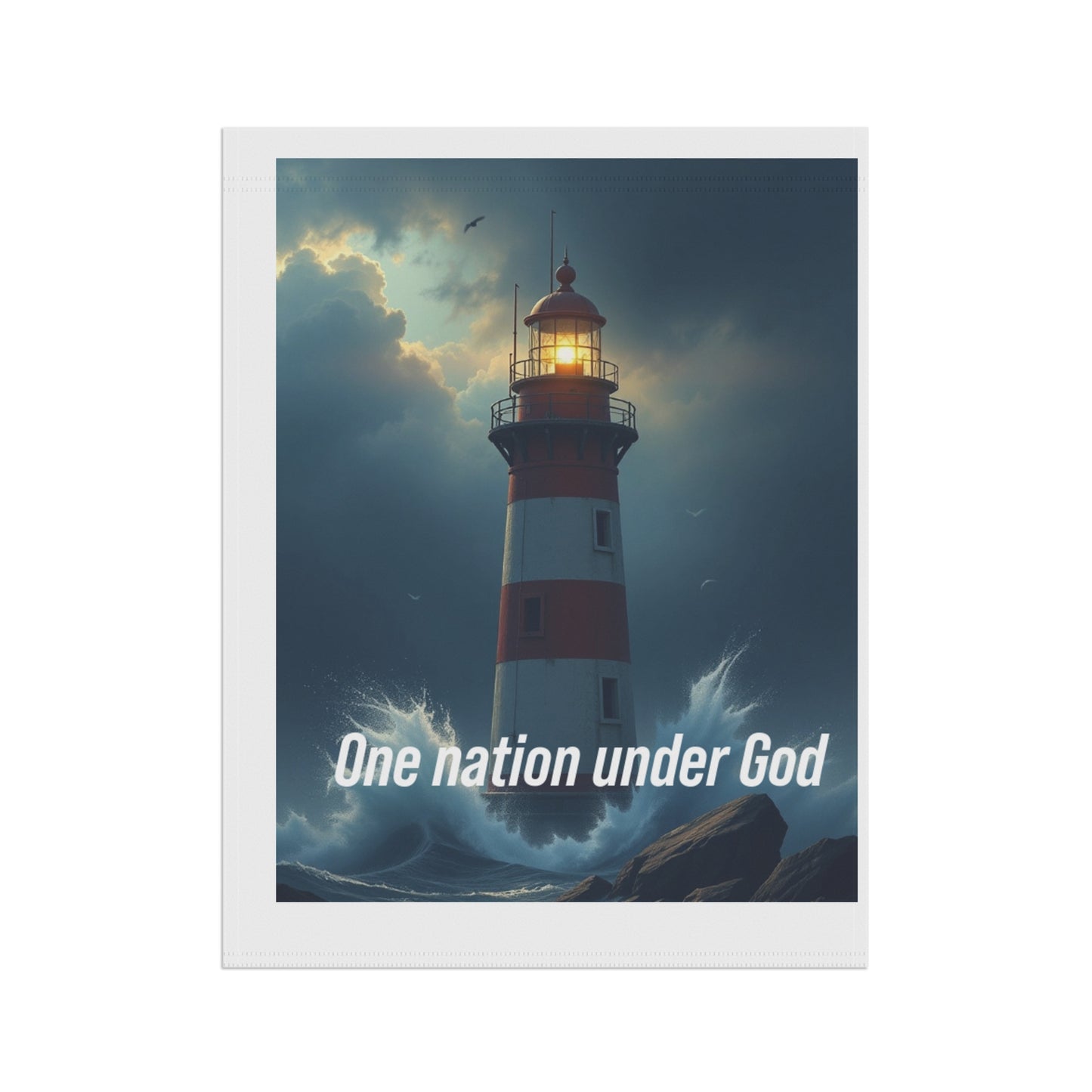Lighthouse Garden Flag — "One Nation Under God" Patriotic Outdoor Banner
