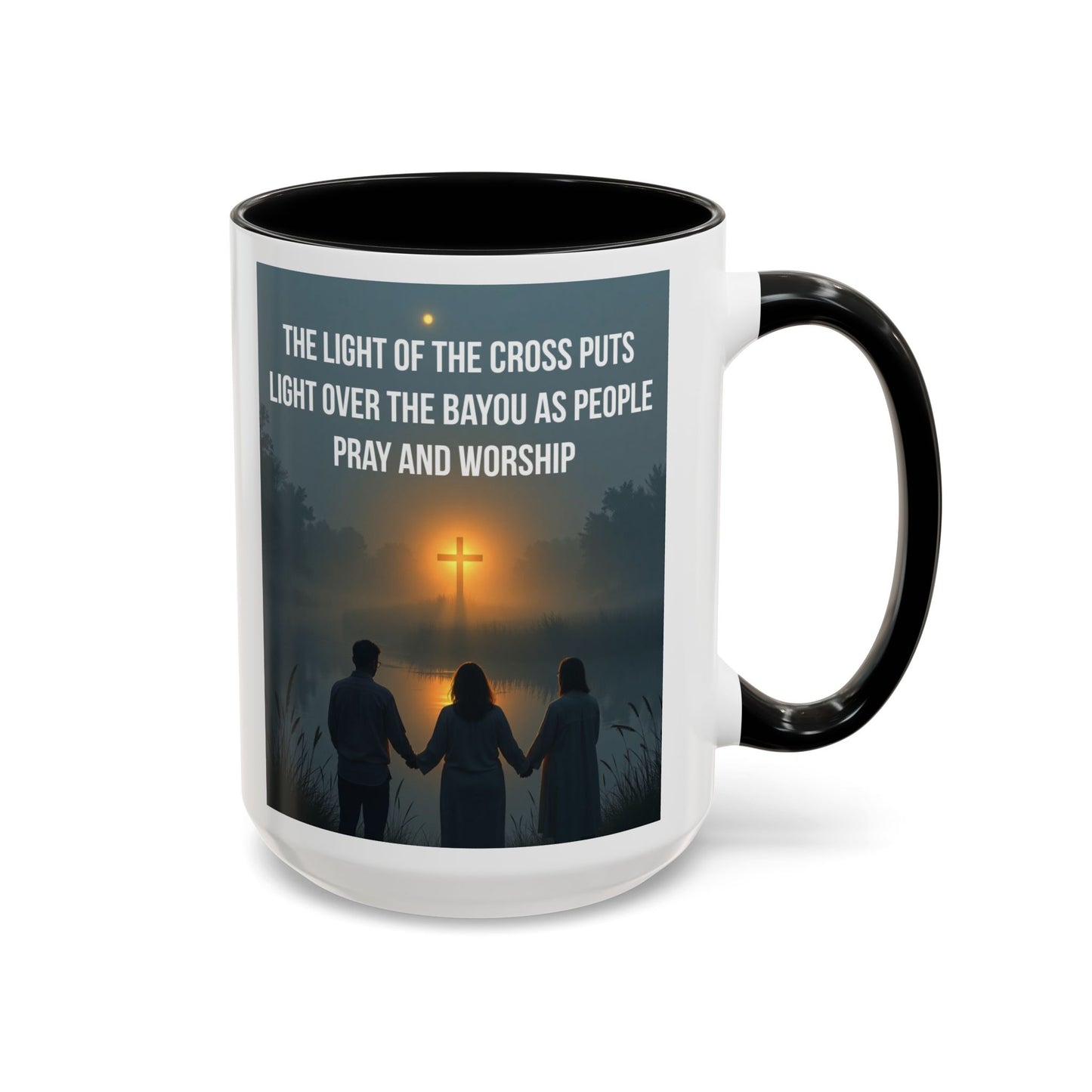 Christian Accent Coffee Mug — “The Light of the Cross” Inspirational Bible Verse Design