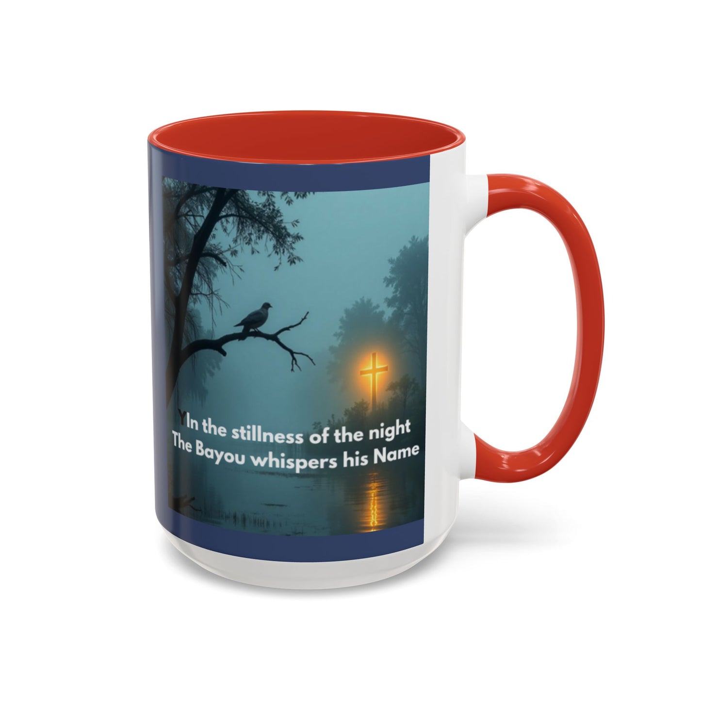Coffee Mug — Bayou Night Scene with Cross & Quote (In the stillness of the night...)